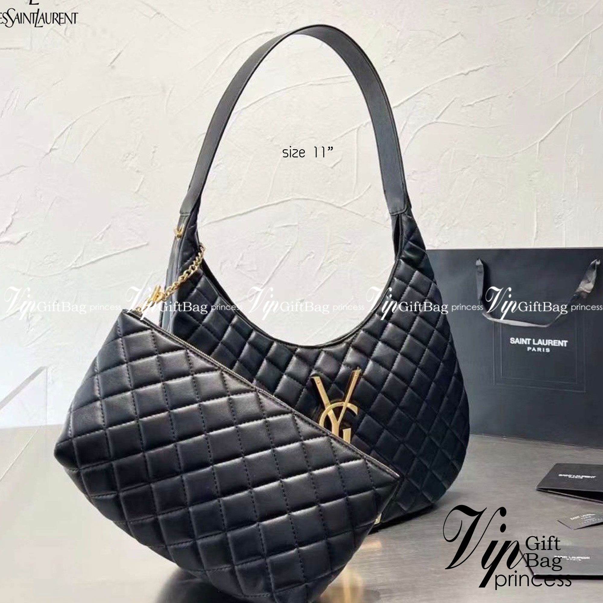 YSL Icare Maxi Shopping Bag In Quilted Lambskin 11" / YSL Icare Maxi Denim กระเป๋าสะพายขนาดกะทัดรัด มาพร้อมใบเล็ก หนังบุเย็บลายตาข่าย (Quilted Bag) ดีไซน์โฉบเฉี่ยวกว่าหลายระดับด้วยการประดับฮาร์ดแวร์ทองเหลืองในตัวอักษร Y.S.L สะดุดตา มอบสไตล์เรียบง่ายแ
