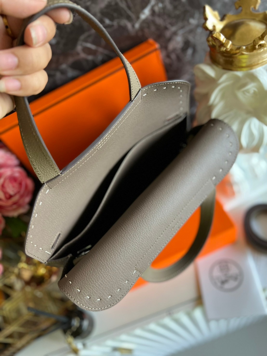 HERMES Halzan Bag Luxury Bag แบรนด์ดังงานหนังแท้สวย เกรดท็อปออริจินอล ภาพสินค้าถ่ายจากงานขายจริง