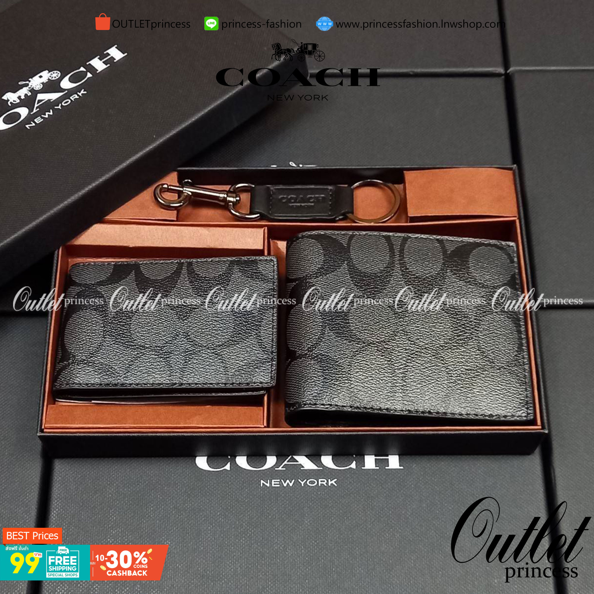 COACH COMPACT ID WALLET IN SIGNATURE WITH KEY FOB LIMITED BOX(COACH F74993)🍁กระเป๋าสตางค์ใบสั้น มาพร้อมใบลูกแบบแพ๊คคู่ +พวงกุญแจ//วัสดุหนังแคนวาสคุณเยี่ยมสลับหนังแท้ ทรงสวยคลาสสิคได้ใจใครหลายๆคนไปเรียบร้อย โดดเด่นลงตัวมาก ใส่บัตร ธนบัตร ครบมาก **เ