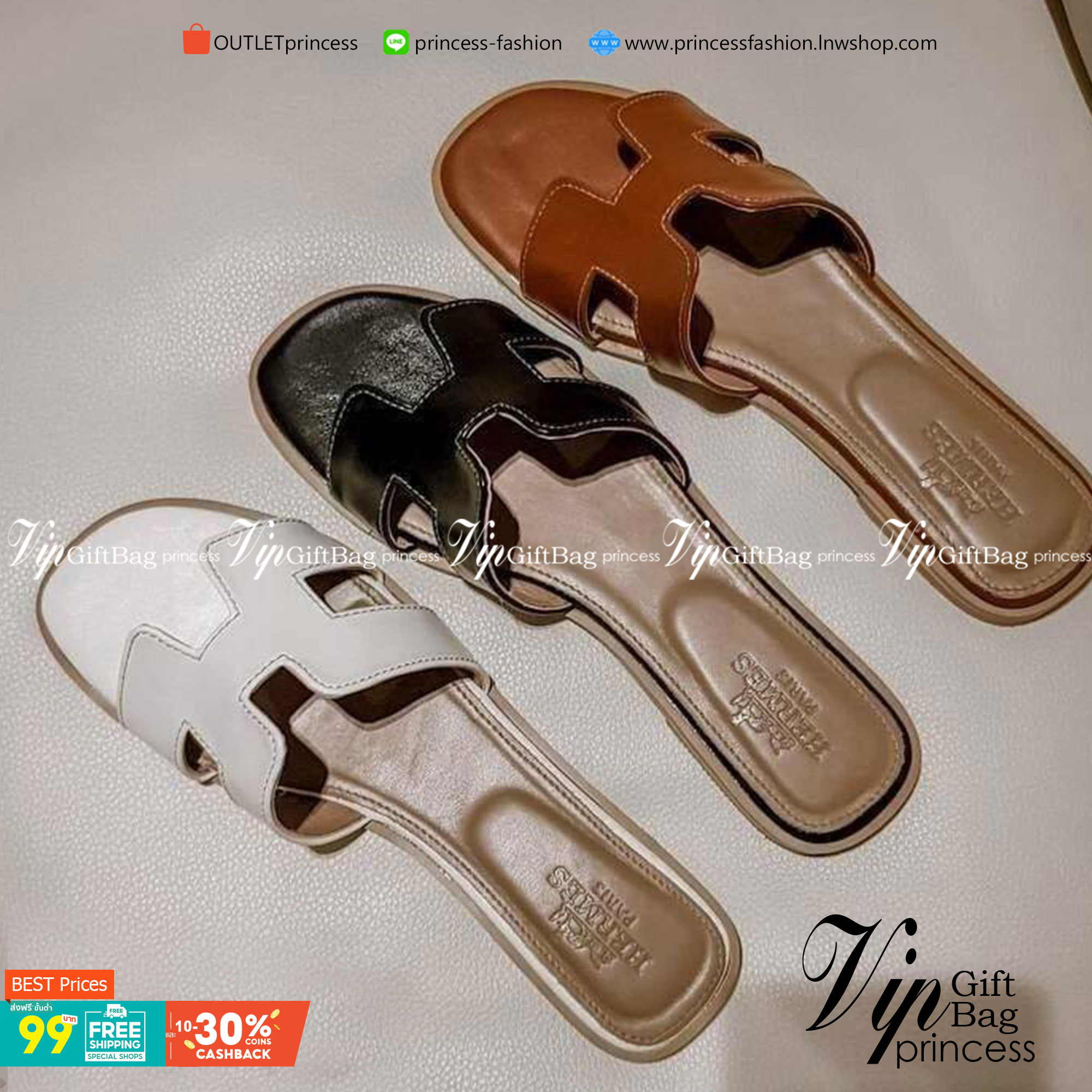 HERMES ORAN SANDAL แตะสวม สวย เก๋ งานชนช้อป ขายดีตลอดกาล แมทส์ชุดง่าย น้ำหนักเบา