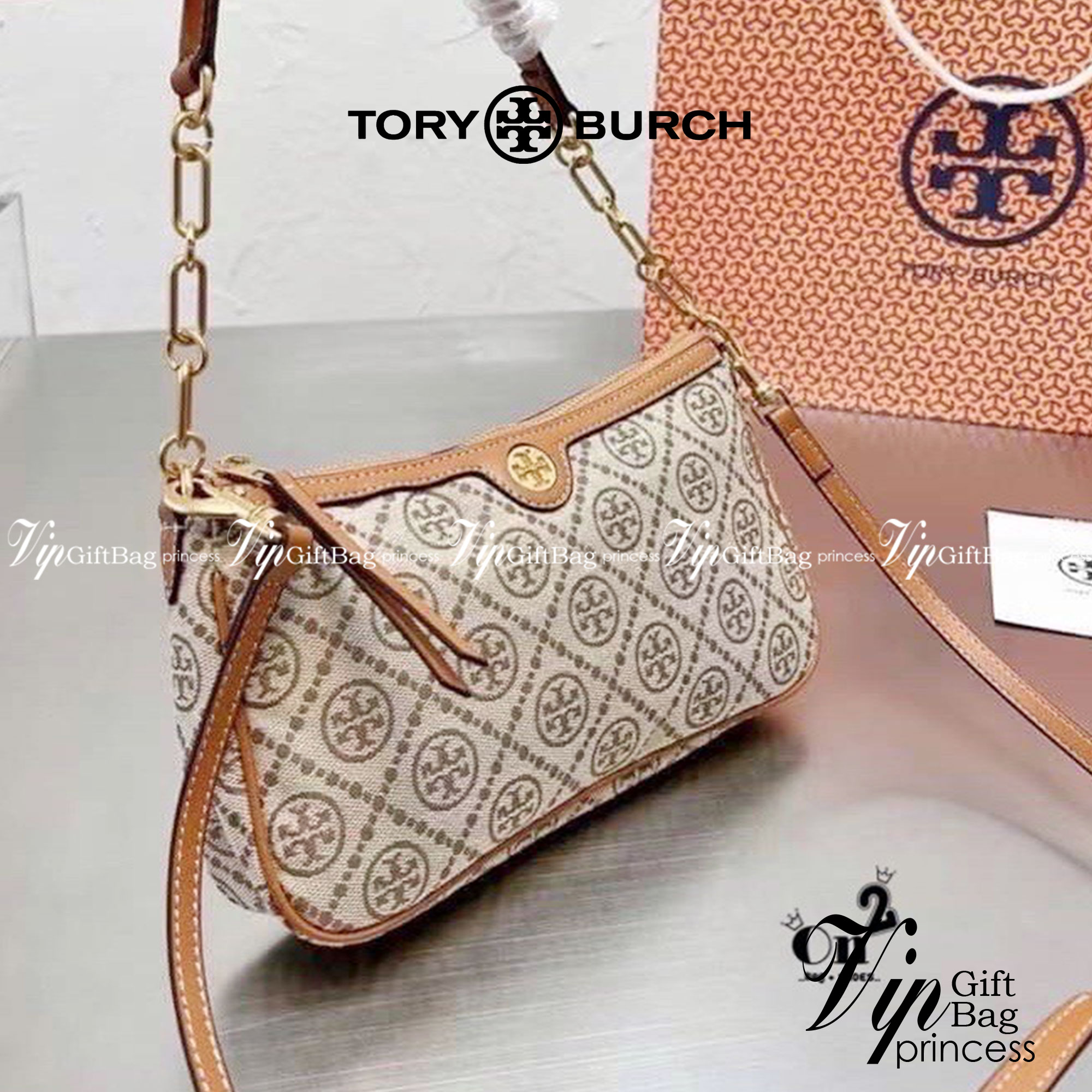 TORY BURCH T MONOGRAM JACQUARD SHOULDER BAG กระเป๋าสะพายข้าง Tory 😍😍 ใบเล็กซิปบน ลายT โมโนแกรม อะไหล่ทองมาใหม่ มาพร้อมสายสะพายยาว2 สาย งานจริงสวยทุกมุมงานปั้มแบรนด์ทุกจุด