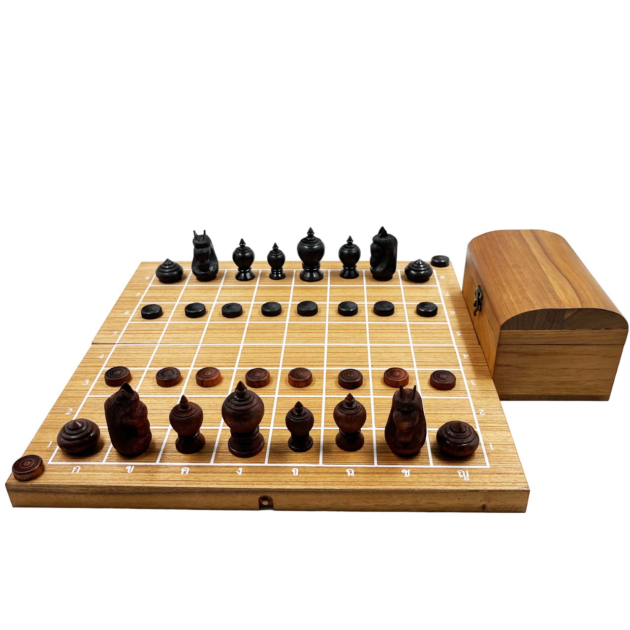 ชุดหมากรุกไทยตัวหมากรุกไทยไม้ชุดสหัสเดชะพร้อมกล่อง