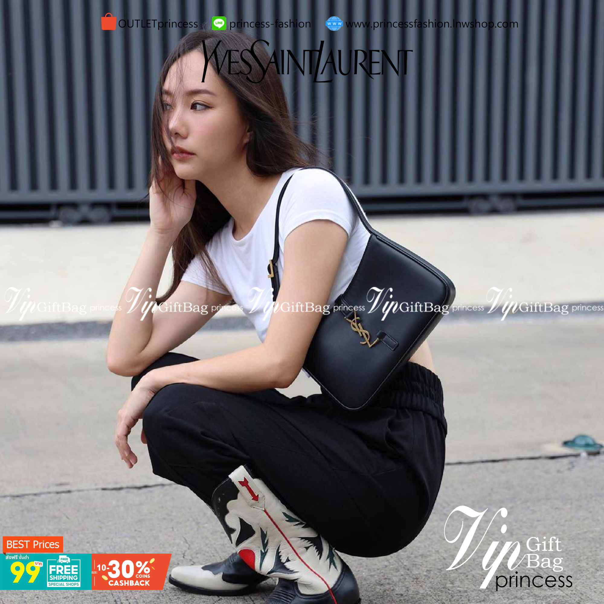 VIP 】หนังแท้ YSL SAINT LAURENT Le 5 à 7 leather shoulder bag