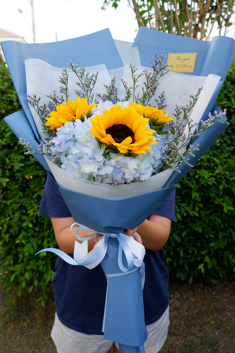 ช่อดอกไม้ ช่อทานตะวันมิกซ์ไฮเดรนเยีย