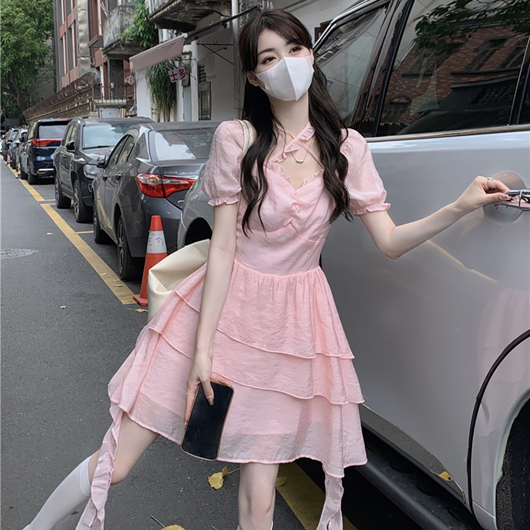 พร้อมส่ง 🍋🎪 Rose in town dress เดรสสีชมพูแต่งกระโปรงหลายชั้น (IN37601)