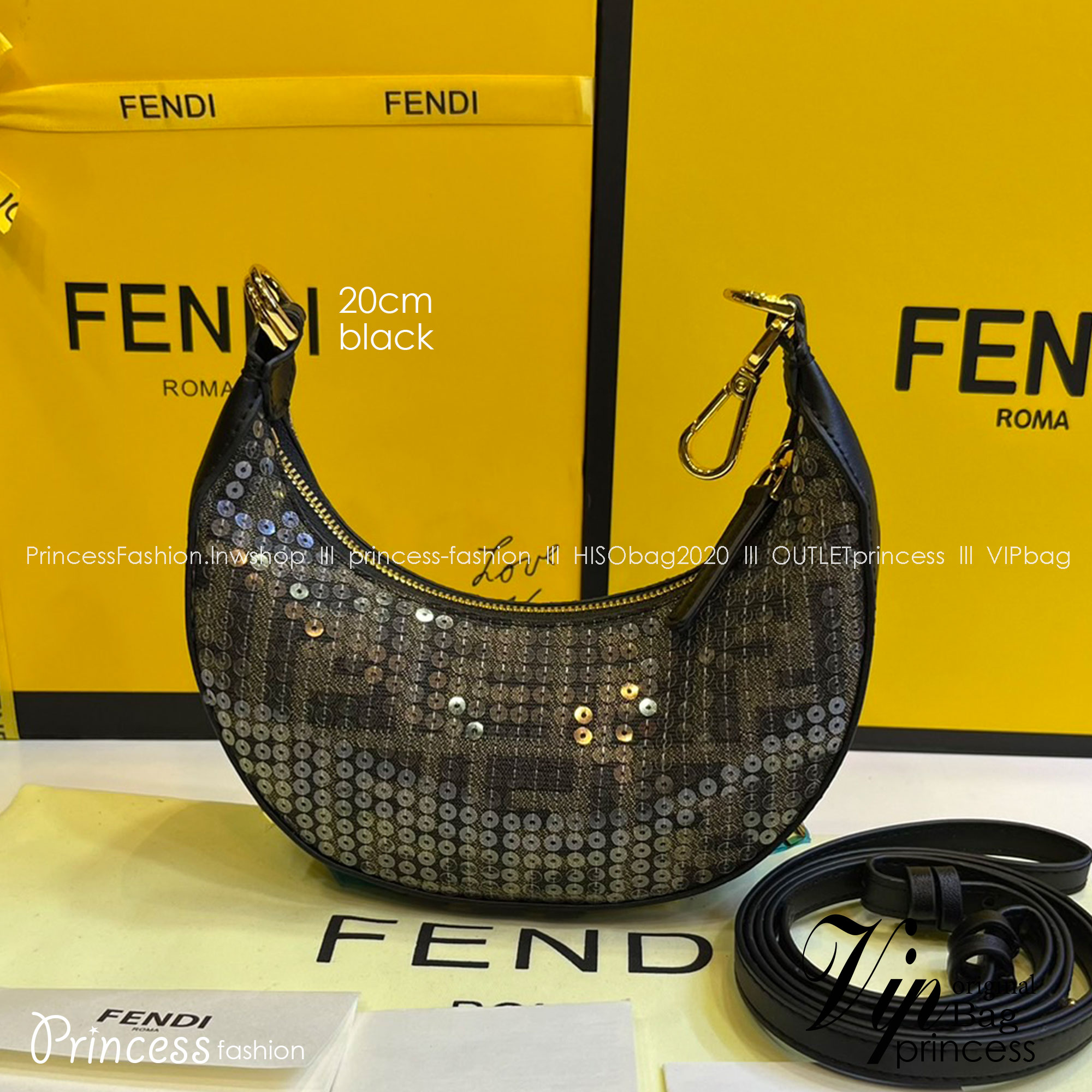 FENDI NANO Fendigraphy Bag fabric charm / Fendi hobo bag 20cm พร้อมส่ง กระเป๋าสะพายไหล่เฟนดิปักเลื่อมรุ่นใหม่ สวยหรู **สินค้าเกรดออริจินอล 1:1 สลับแท้