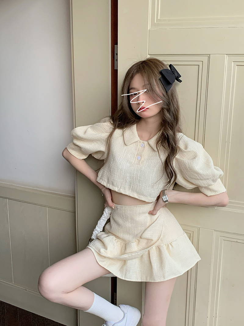 พร้อมส่ง 💫⭐️ Sunshine tops & skirt เสื้อแขนสั้น กระโปรงสั้นระบายน่ารัก (แยกชิ้น) (IN36710)