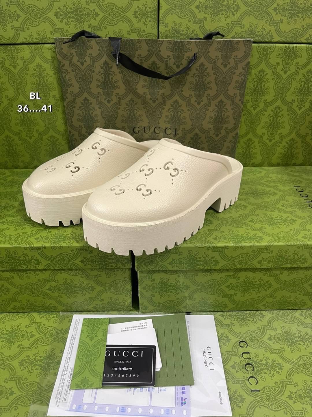 GUCCI platform perforated G sandal / GG Sandel รองเท้า GG เกรดออริจินอล สลับแท้ พร้อมกล่อง ภาพถ่ายจากงานจริง ใช้งานต่างประเทศได้