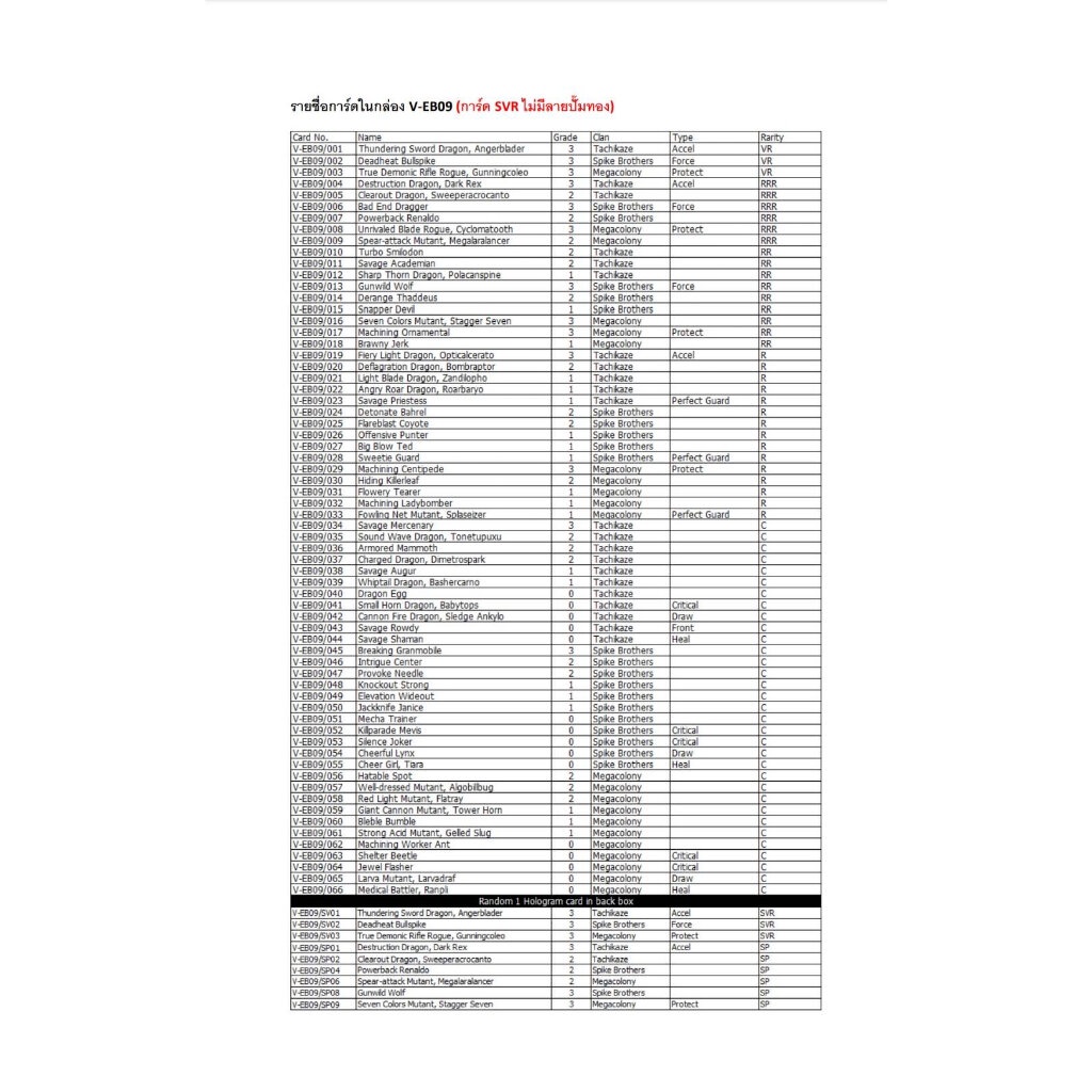 พร้อมส่ง แวนการ์ด V-Extra Booster09&10 VGT-V-EB09 & VGT-V-EB10 แบบกล่องและ แยกใบ