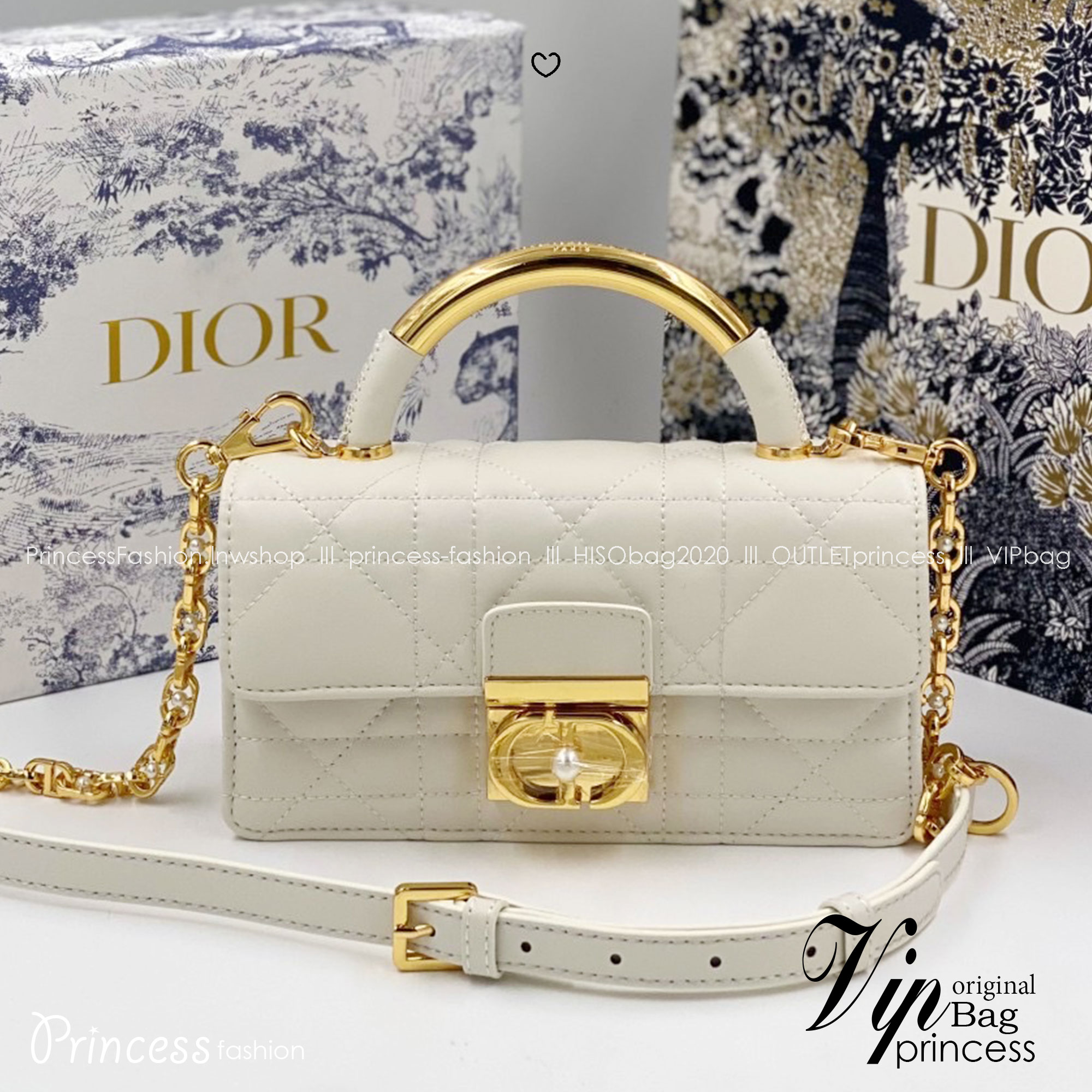 Mini Dior Ange Bag Macrocannage CD clasp with white resin pearl กระเป๋าถือพร้อมสายสะพาย ประดับตัวล็อคมุก สวยงามเหนือกาลเวลา เกรดออริ 1:1 ใช้งานต่างประเทศได้