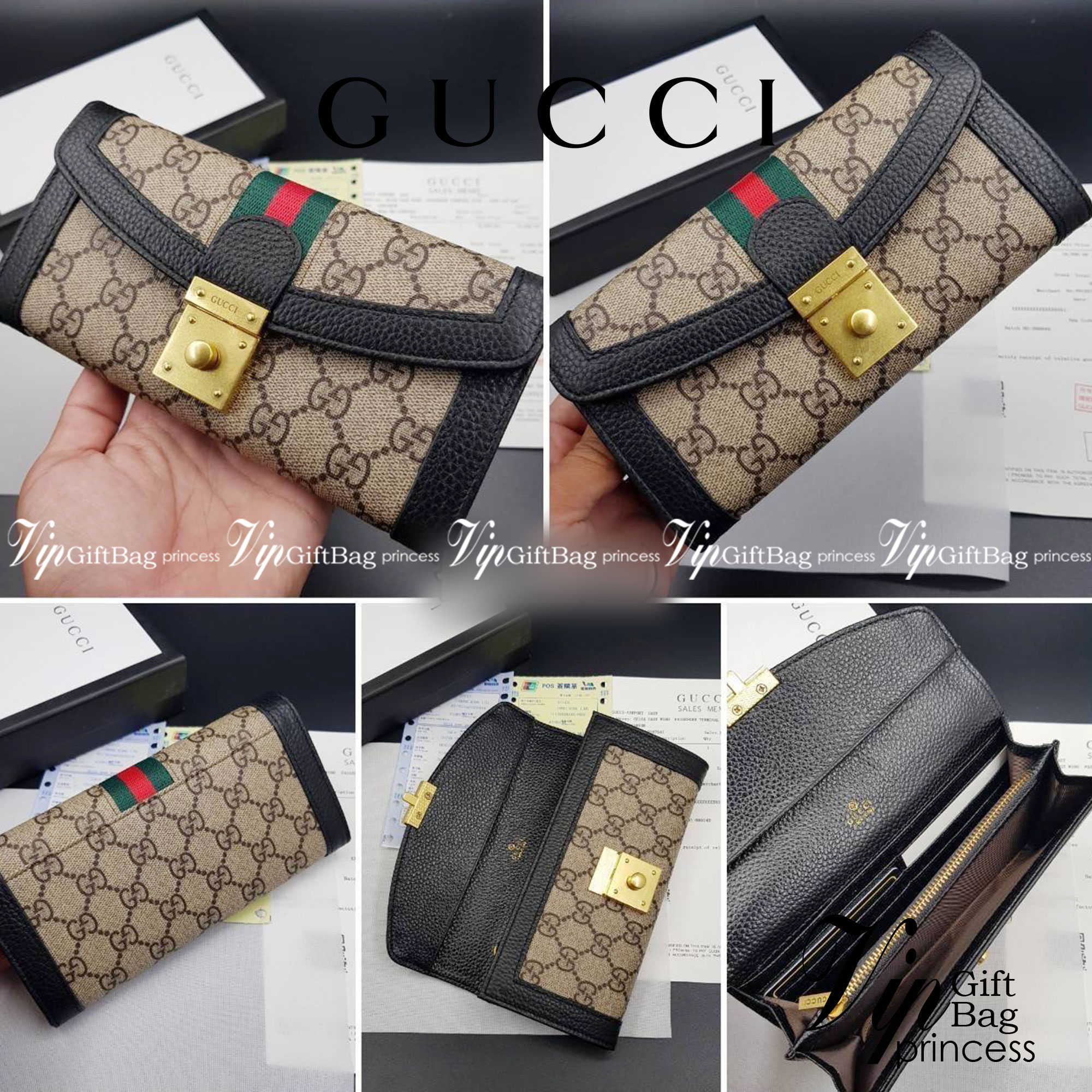 GUCCI LONG WALLET / GUCCI WALLET กระเป๋าสตางค์ใบยาว งานหนังแท้ ผสมผสานความสง่างามและคลาสสิกที่เข้ากับยุคสมัย ด้านหน้าโดดเด่นด้วยซิกเนเจอร์แบรนด์ เป็นอีกหนึ่งรุ่นที่ดาราเชเลปใช้กันเยอะมาก พร้อมส่งที่ไทย ภาพสินค้าถ่ายจากงานขายจริง ใช้งานต่างประเทศได้ค่ะ
