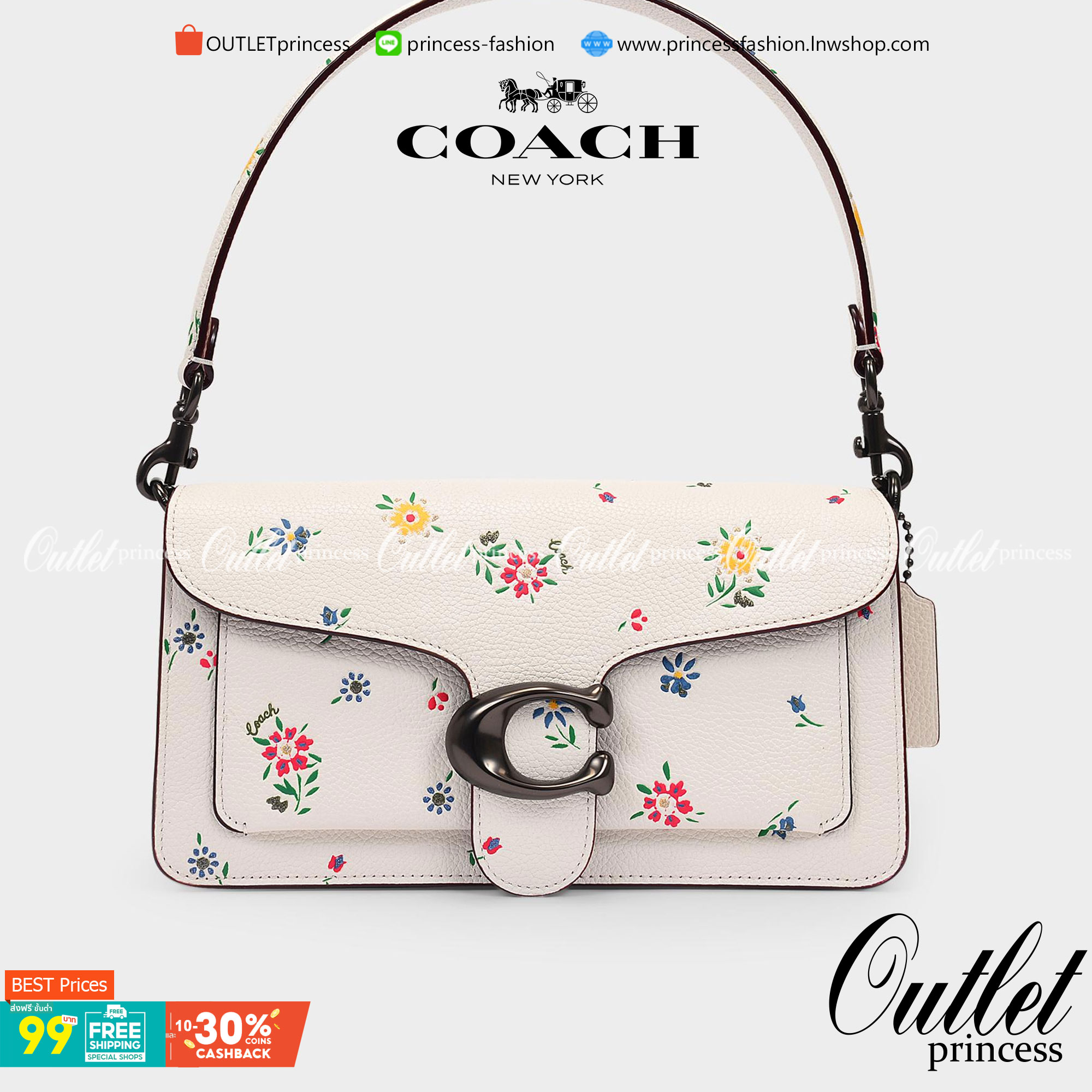 OUTLET 】รุ่นหายาก รุ่นตามหา ห้ามพลาดค่ะ! COACH TABBY FLORALPRINT ((B2081-630)) Wildflower-print Leather Shoulder Bag In White พร้อมส่งอีกครั้งค่ะ! กระเป๋าหิ้ว//สะพายไหล่//สะพายข้างได้หรือถือแบบคลัทออกงานได้เลย สุดคุ้ม! หนังแท้นิ่มอย่างดี 🌸 จุดเด่น
