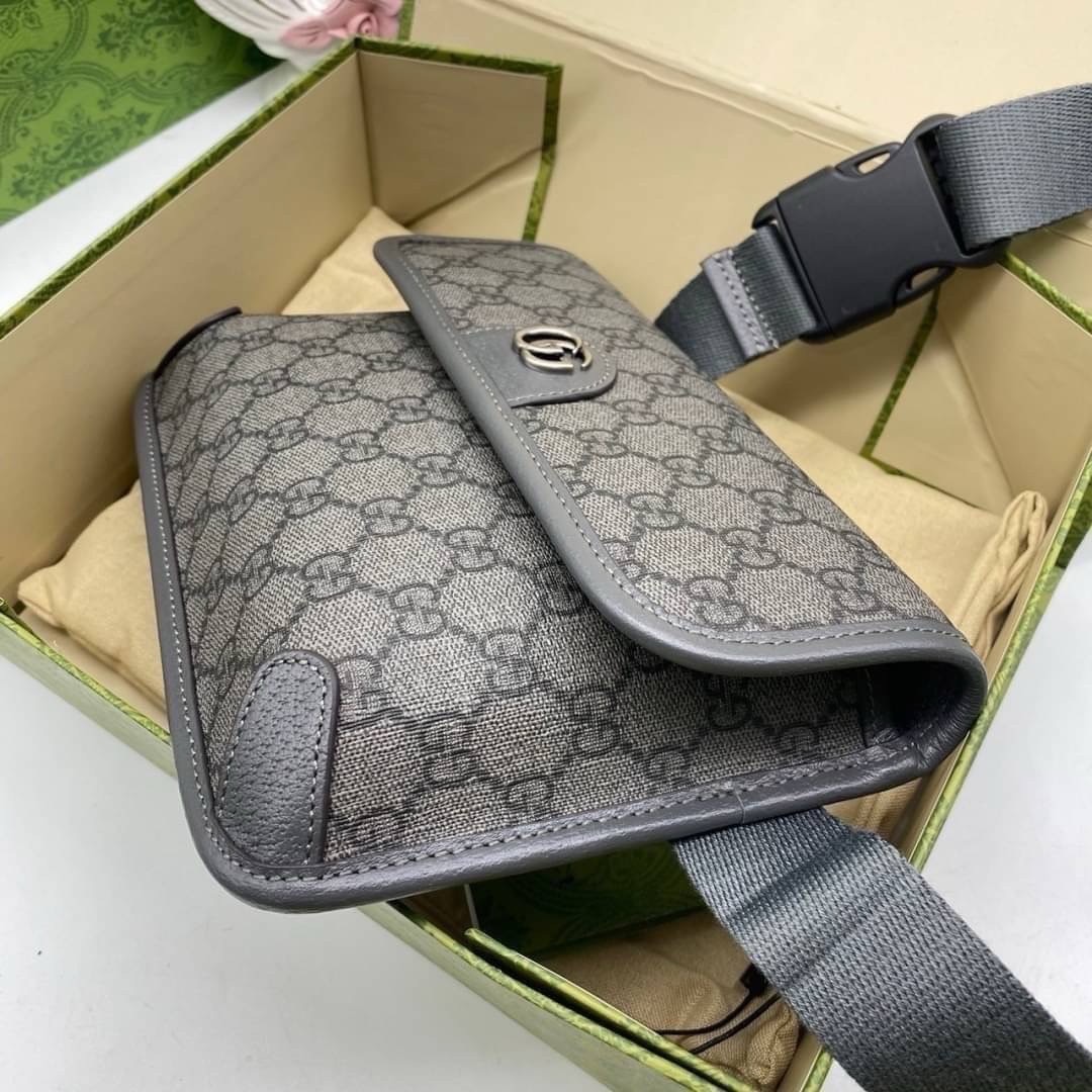 GUCCI OPHIDIA GG SMALL BELT BAG GRAY / Gucci Belt Bag กระเป๋าคาดเอวสีเทา หนังแท้ผสมแคนวาส หล่อ สวย เท่ คูลๆ ควรมีเข้ากับทุกชุด ใช้ได้ตลอดกาล ไม่ตกยุค เกรดออริ 1:1 สลับแท้