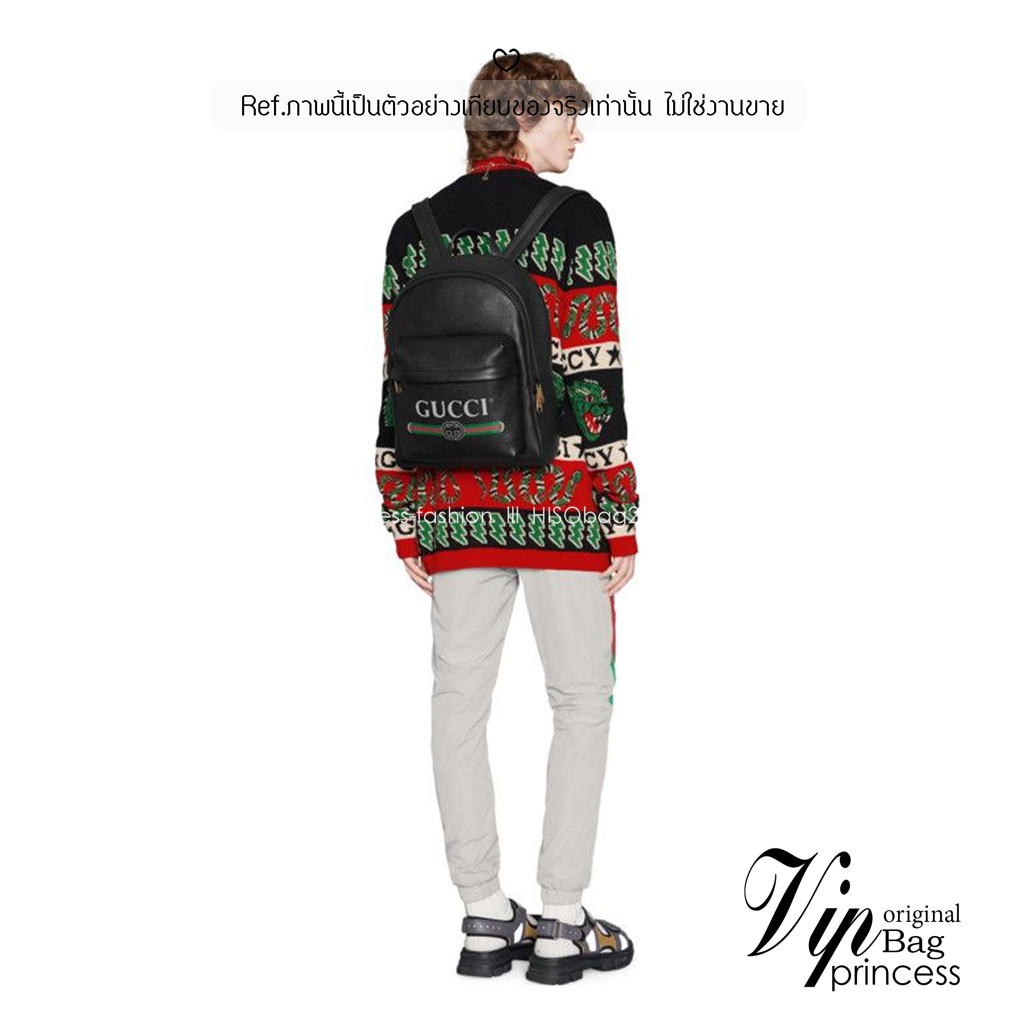 Gucci print leather backpack กระเป๋าเป้สะพายหลัง ปริ๊นลายโลโก้สวยโดดเด่น สีดำคลาสสิก ดีไซน์เอกลักษณ์ รุ่นขายดี ใช้ได้ทั้งหนุ่มๆและสาวๆ