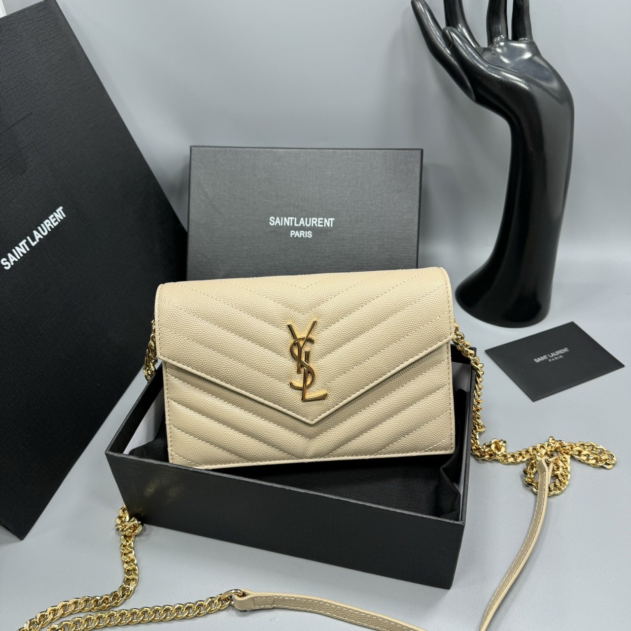 YSL Envelope WOC 7.5 Wallet on chain / YSL Clutch Bag 7.5" กระเป๋าสะพายรุ่นยอดนิยม เกรดหนังคาเวียร์สวยเต็มใบ เกรดออริ 1:1 ใช้งานต่างประเทศได้