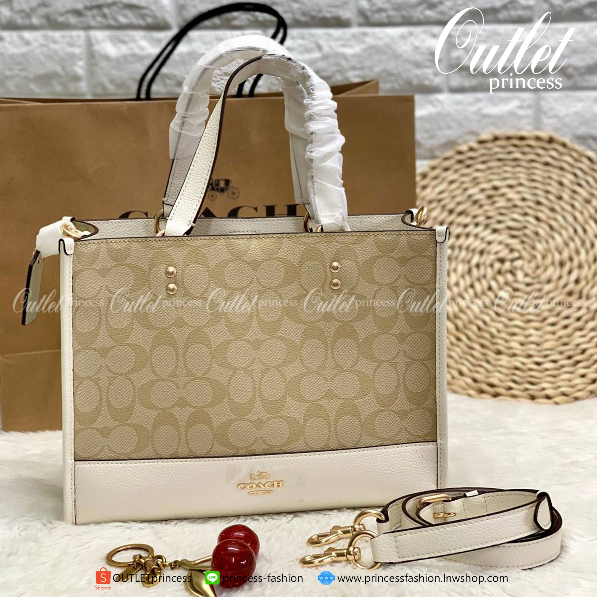 ของแท้ 100% COACH DEMPSEY CARRYALL IN SIGNATURE CANVAS ((1955)) น้ำตาลอ่อน