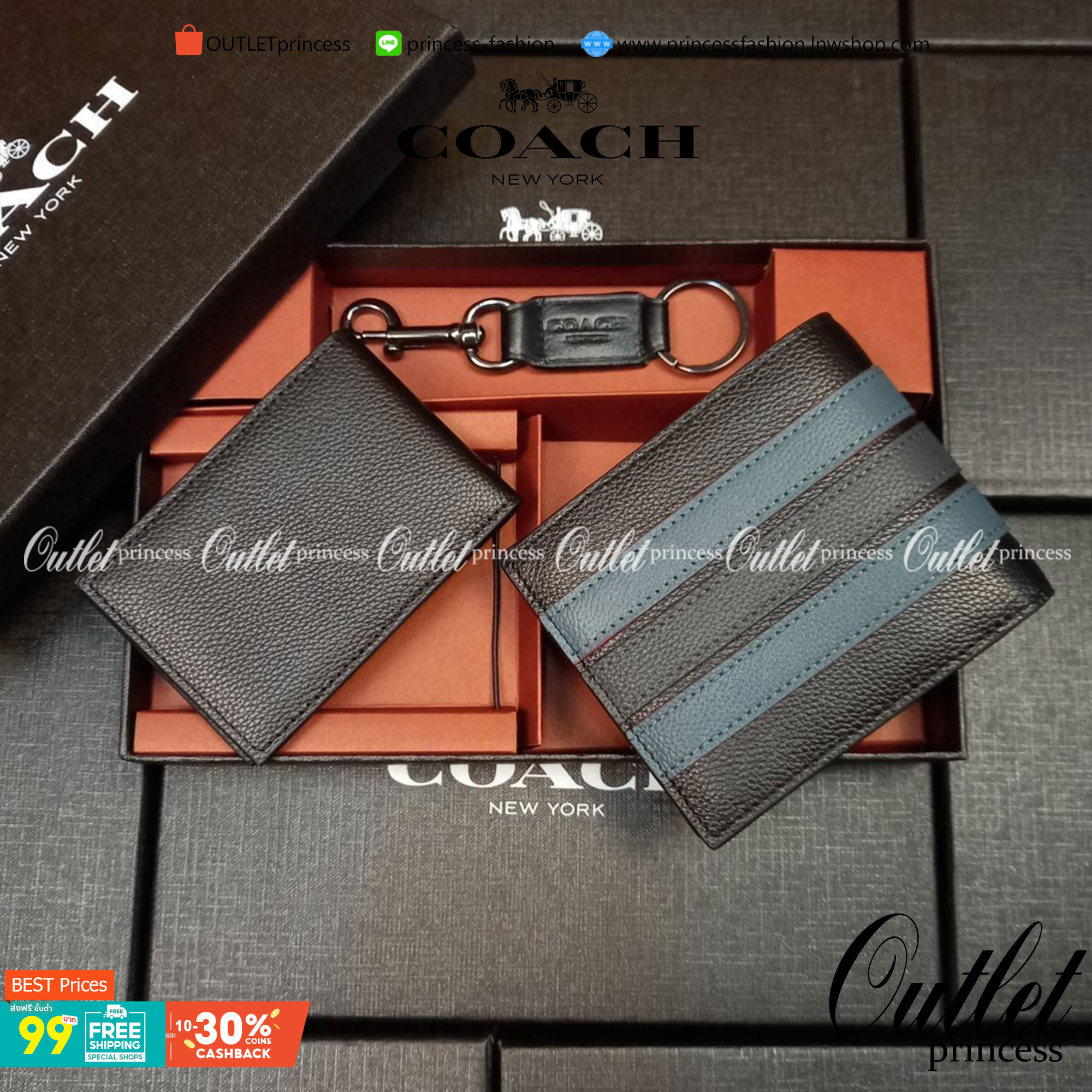 COACH COMPACT ID WALLET IN SPORT CALF LEATHER WITH KEY FOB LIMITED BOX(COACH F74991)🍁BOX SET กระเป๋าสตางค์ใบสั้น มาพร้อมใบลูกแบบแพ๊คคู่+และพวงกุญแจ//วัสดุหนังแท้ หนังนิ่ม เนื้อสัมผัสคือดีมากๆ ยิ่งจับ ยิ่งดูดี มาดเข้มบาดลึกลงตัวมาก ดูมีเสน่ห์น่าค้น