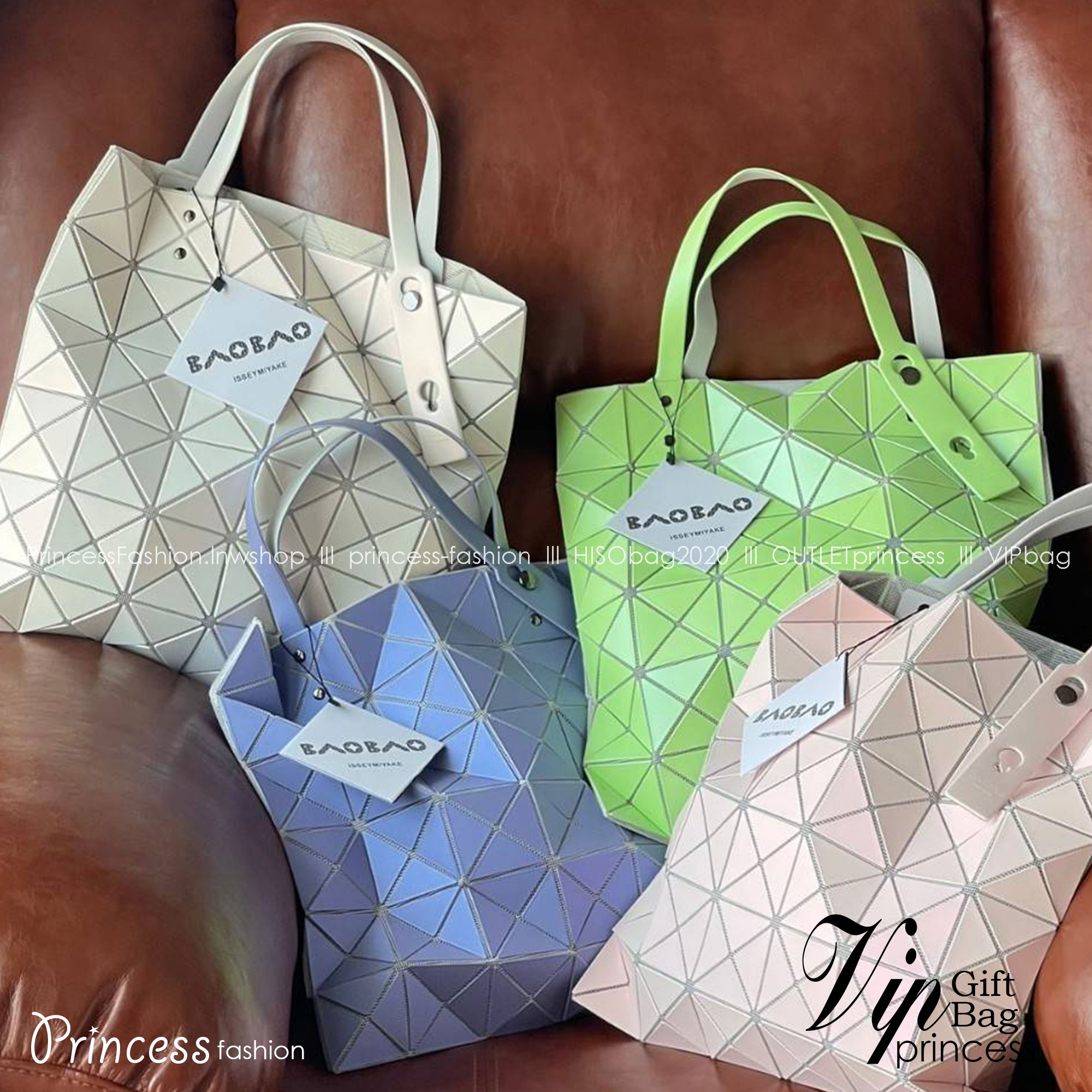 ORIGINAL 🌸 BAO BAO ISSEY MIYAKE LUCENT 6X6 matte tote bag เป็นซีรีส์ที่โดดเด่นด้วยโทนสีสว่าง โดดเด่นด้วยลักษณะต่างๆ เช่น ตาข่ายสว่างที่มองเห็นได้ผ่านช่องว่างระหว่างชิ้นสามเหลี่ยม