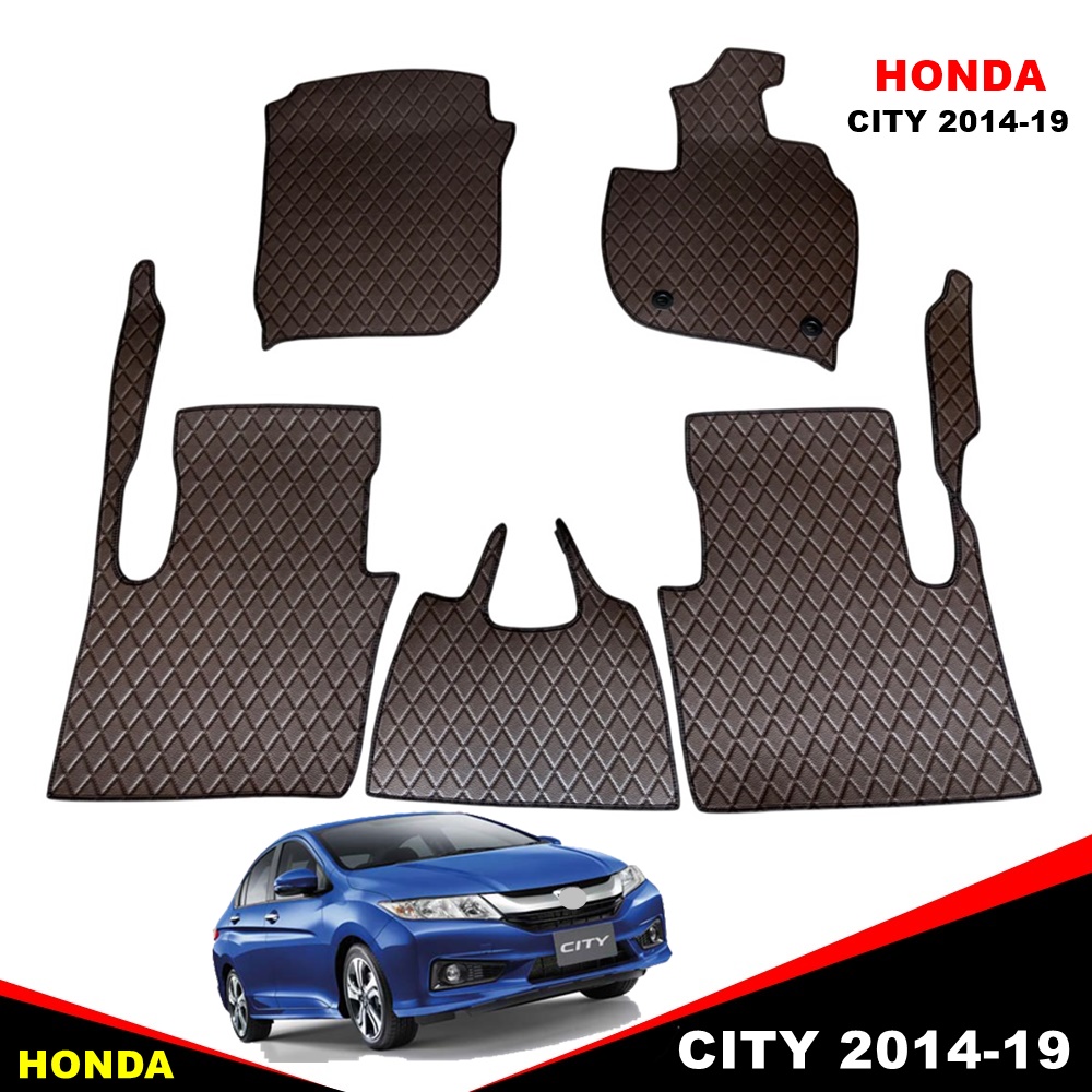 ยางปูพื้นรถยนต์ HONDA CITY ปี2014-2019 ลายไดมอนด์ สีน้ำตาล 5ชิ้น (พร้อมส่ง)