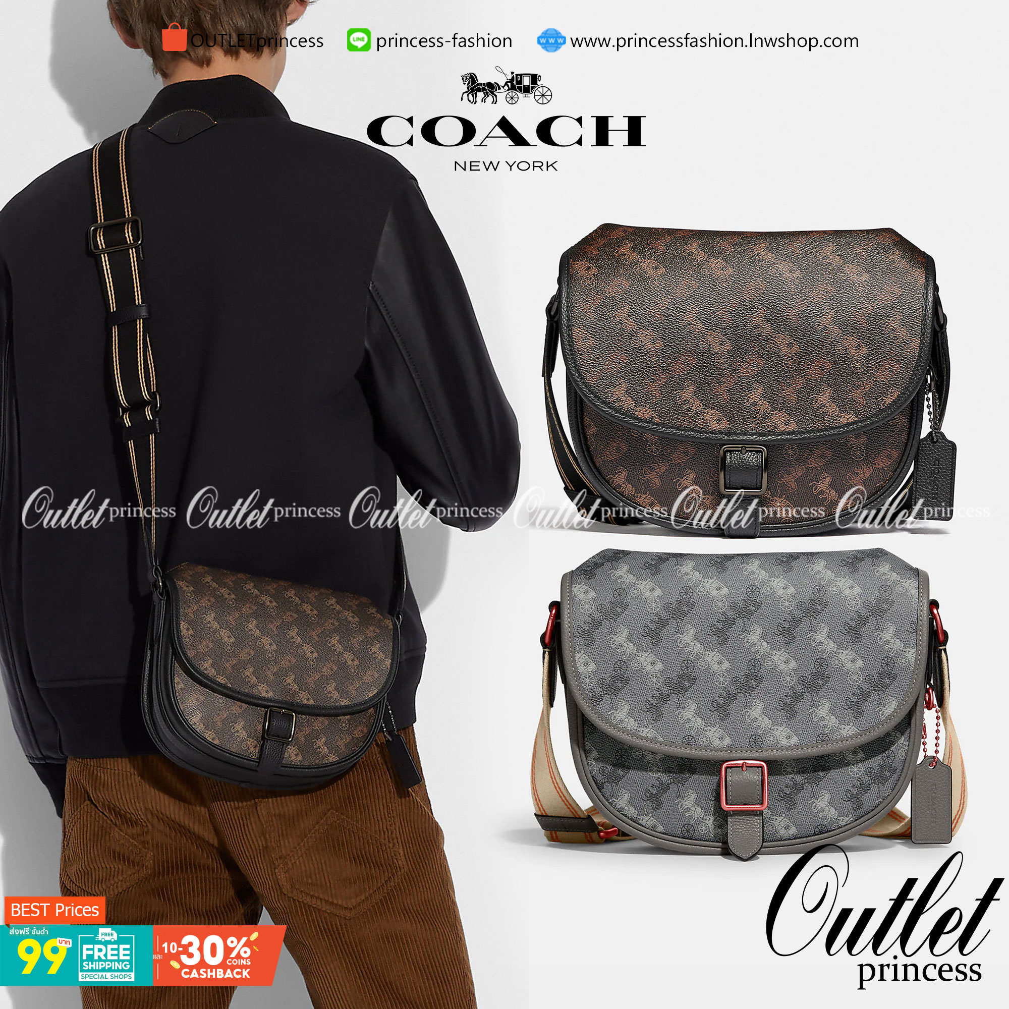 OUTLET 】COACH HITCH CROSSBODY WITH HORSE AND CARRIAGE PRINT พร้อมส่งที่ไทย