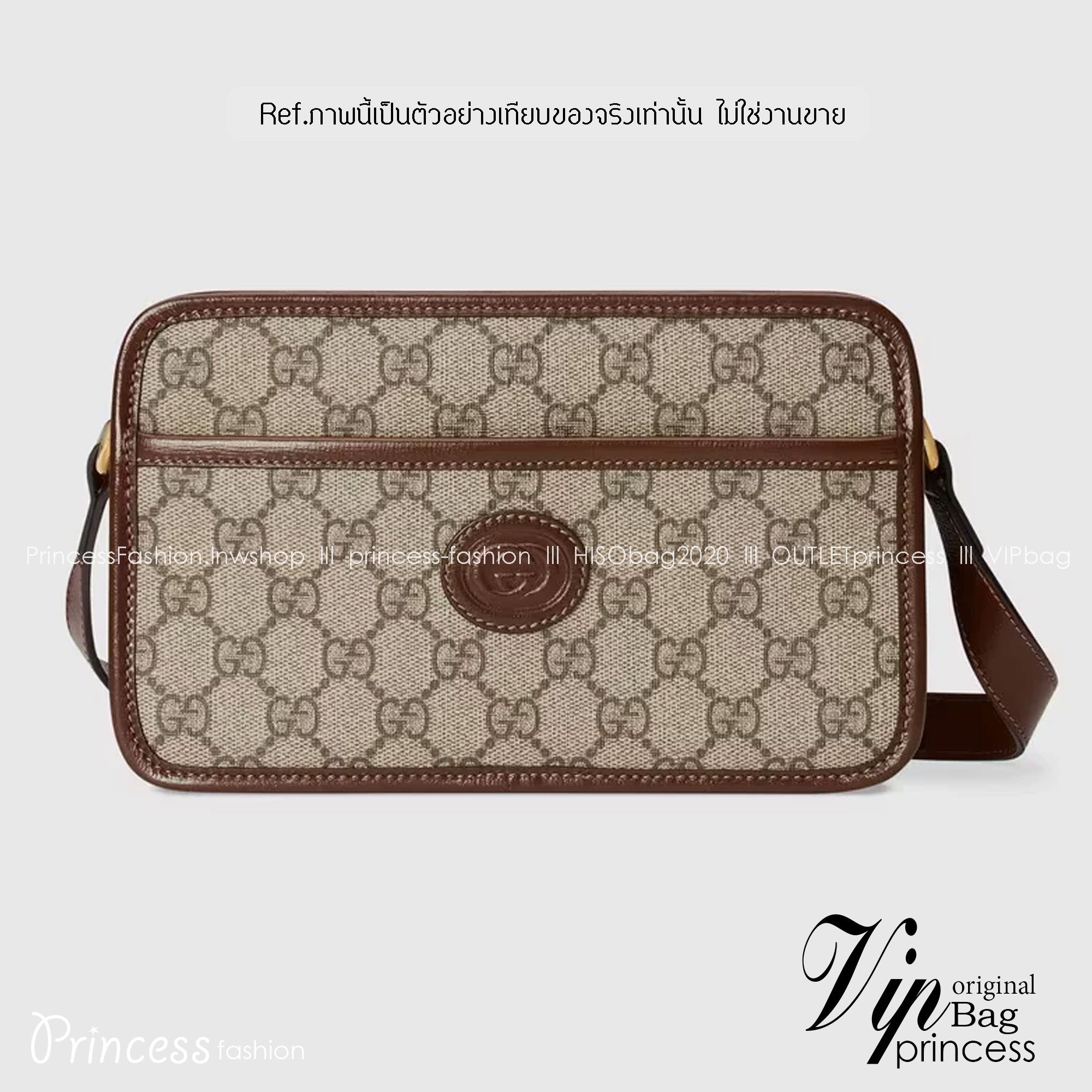 GUCCI Leather-Trimmed Monogrammed Coated-Canvas Messenger Bag กระเป๋าทรงแมสเซ็นเจอร์โมโนแกรม เกรดออริ ท็อป สลับแท้ 1:1 เกรดดีสุด ใช้งานต่างประเทศได้