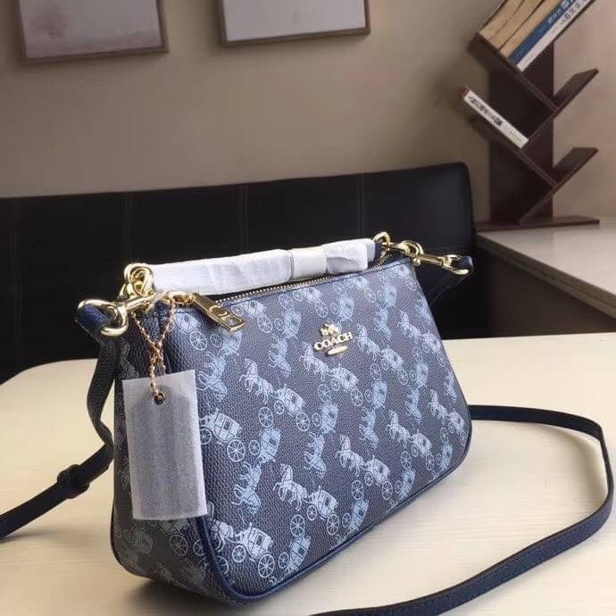ของแท้ 💯% 】COACH TOP HANDLE POUCH HORSE AND CARRIAGE PRINT /crossbody/shoulder women bag