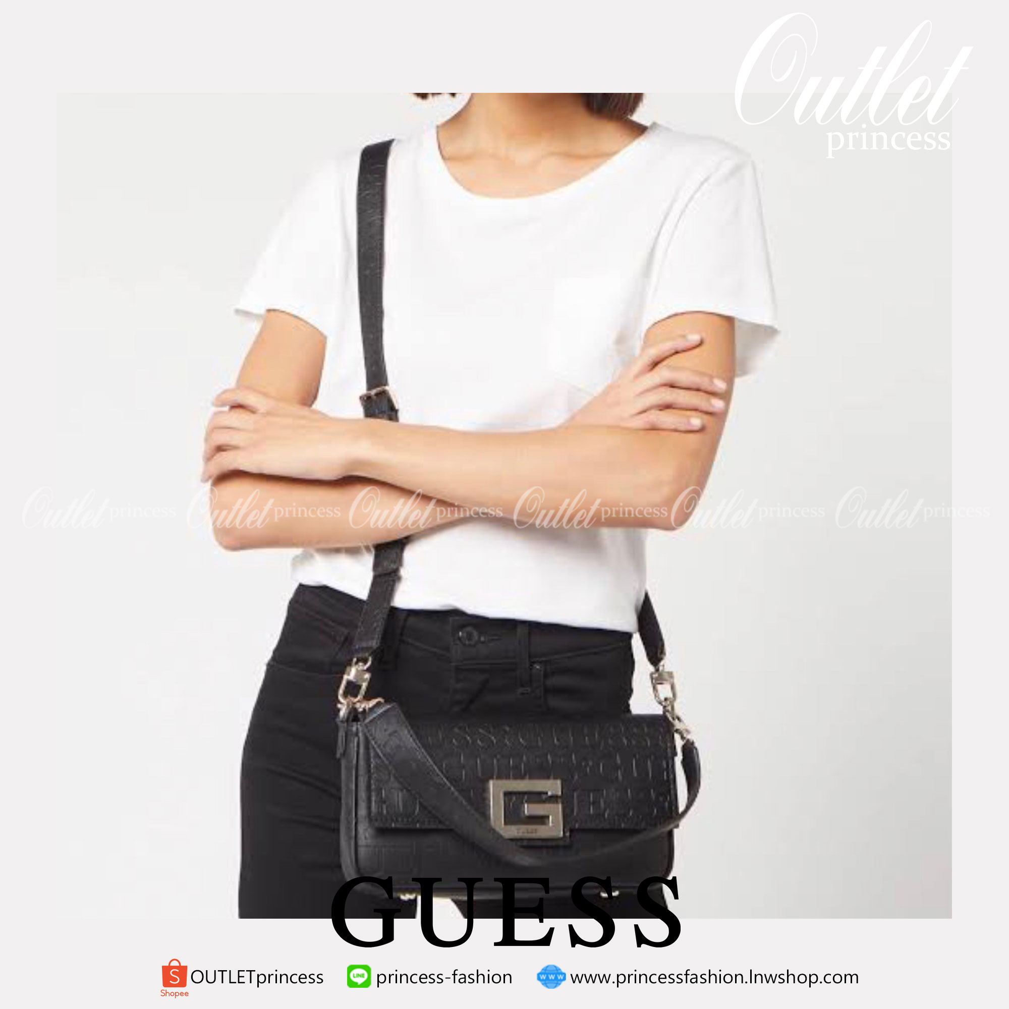 ของแท้ GUESS Brightside Debossed Logo Shoulder Bag กระเป๋าสะพายไหล่-ครอสบอดี้ ใช้ได้หลายสไตล์