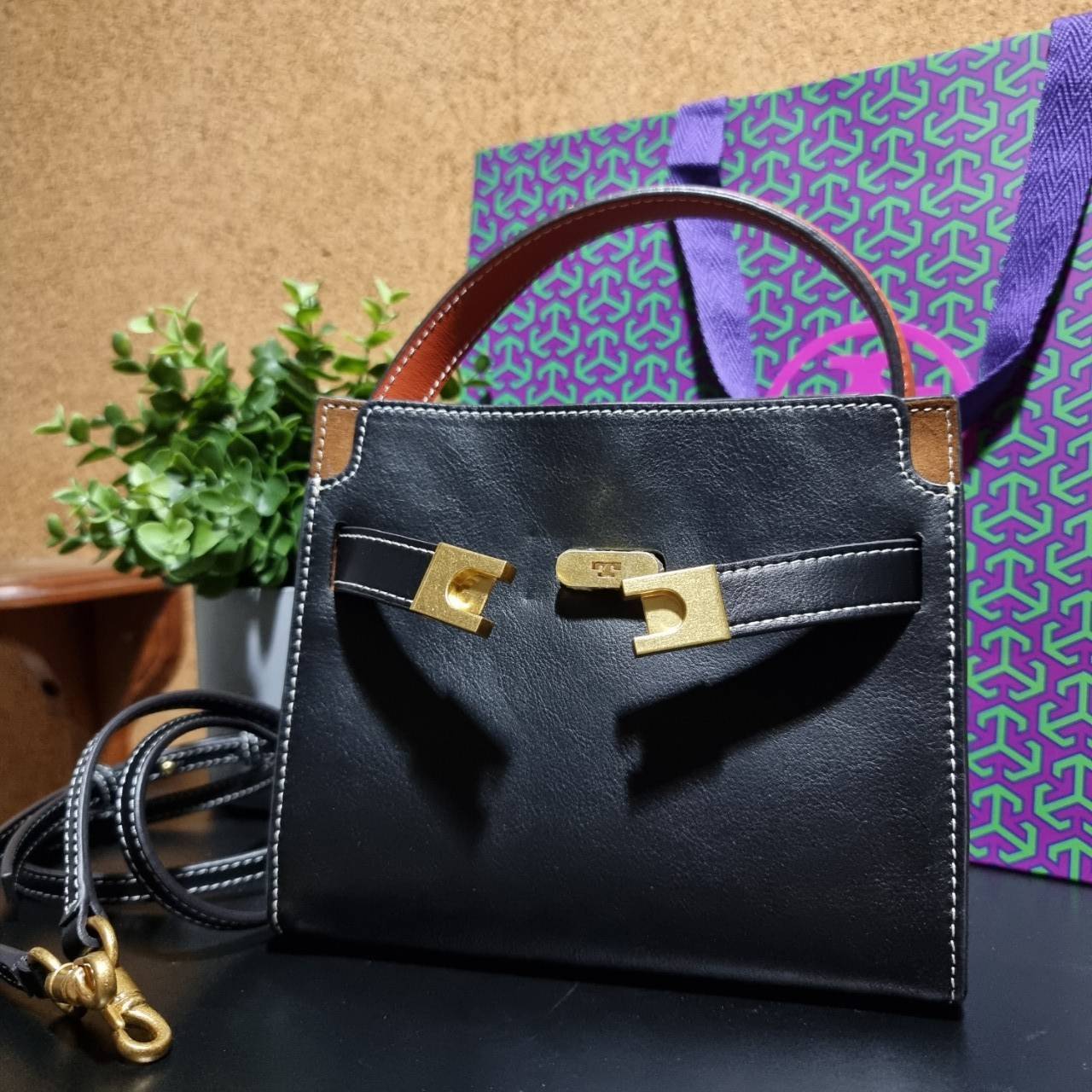 ของแท้ 💯% TORY BURCH LEE RADZIWILL PETITE DOUBLE BAG (BLACK)