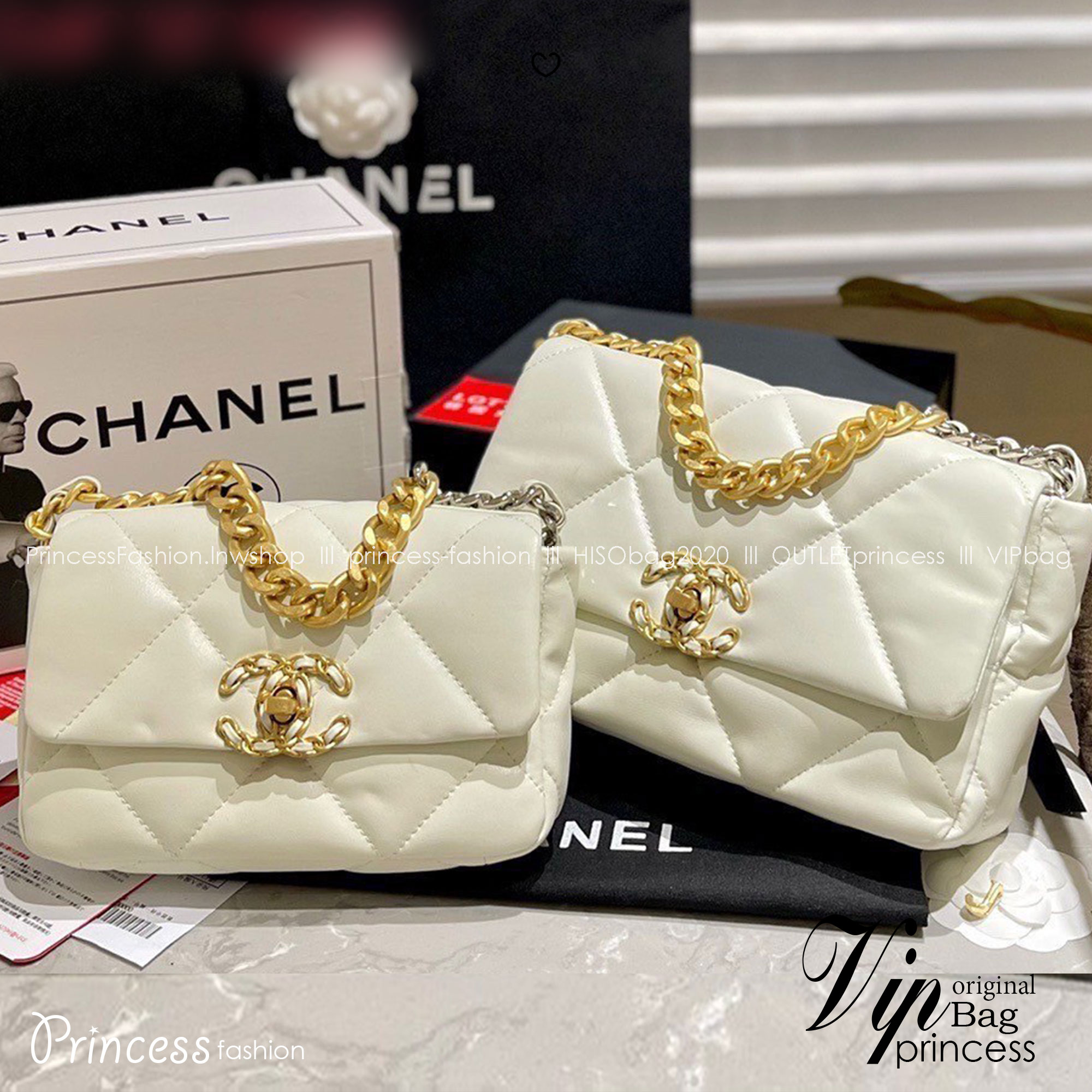 พร้อมส่ง 5 สี 8" 10" CHANEL 19 FLAP BAG กระเป๋าสะพายดีไซส์คลาสสิค หนังนิ่ม เงาขึ้นรูปสวย สายสะพายโซ่สองสีสลับหนัง