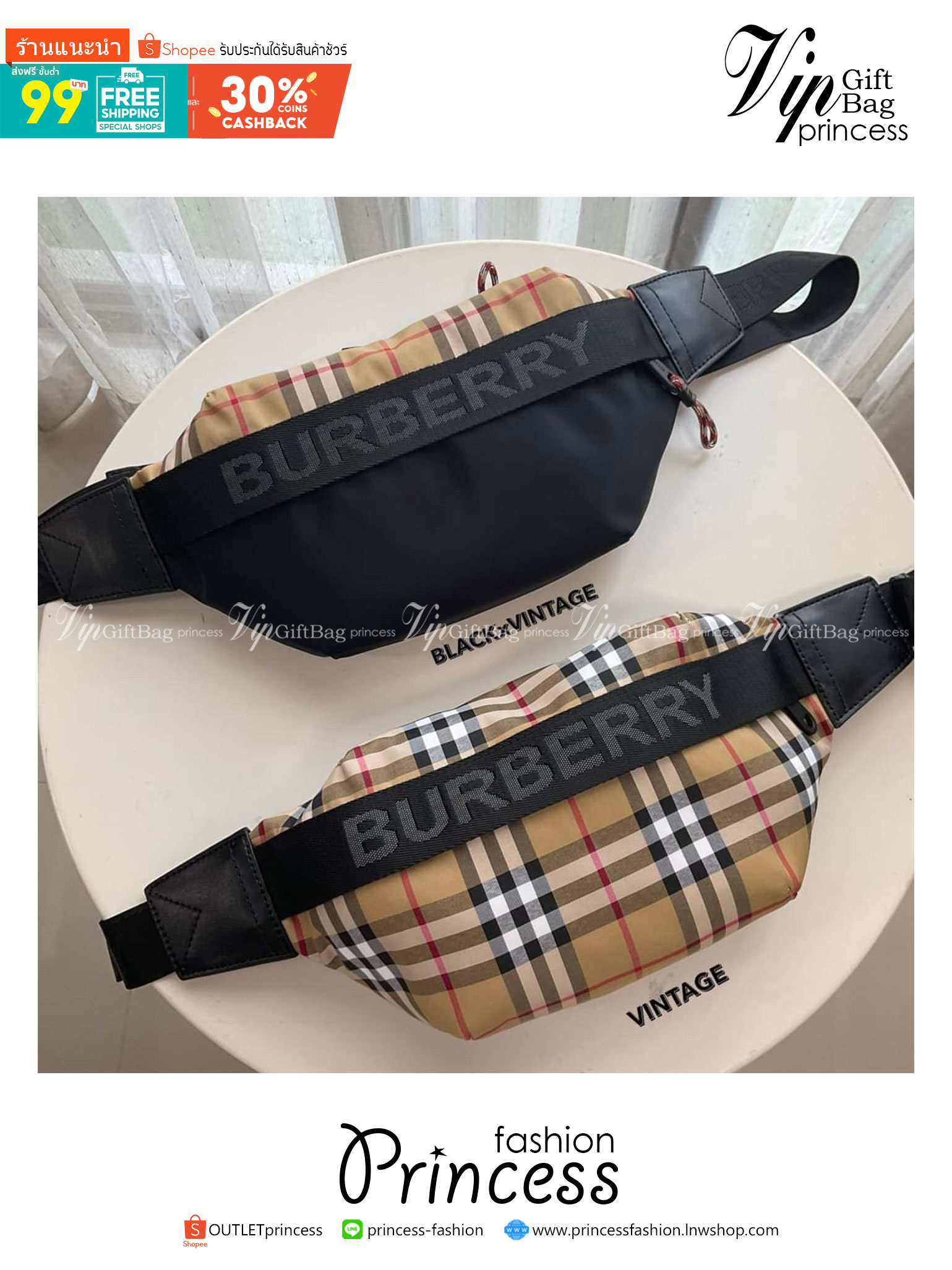 Burberry Vintage Check Sonny Belt Bag รุ่นใหม่ล่าสุด! BURBERRY FRAGRANCES BELT BAG วัสดุ100%POLYAMIDE (Nylon & Canvas)ทกระเป๋าคาดเอว คาดอกแบบ UNISEX ใช้ได้ทุกเพศ ลายวินเทจ