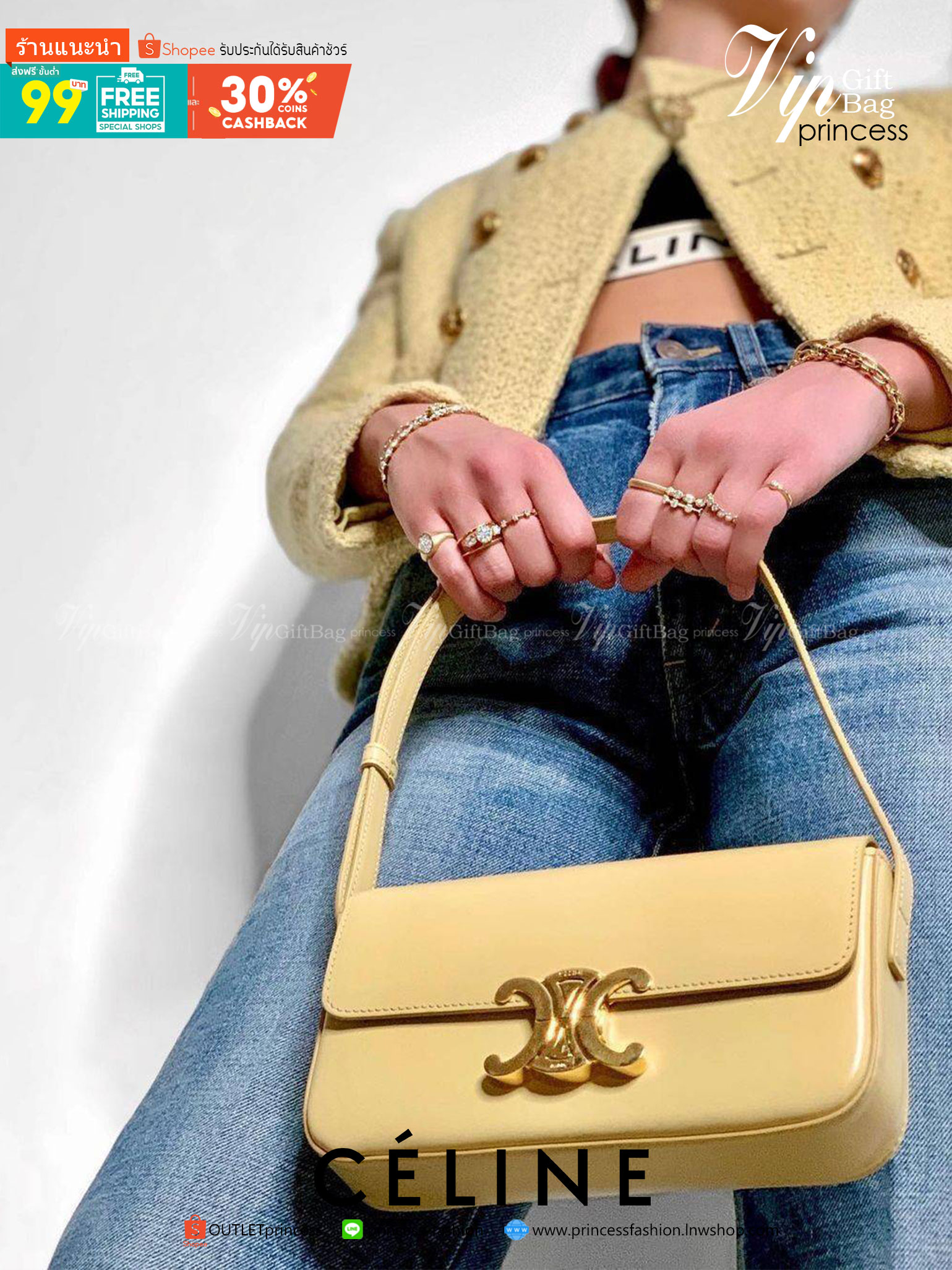 พรีเมี่ยมกิ๊ฟแท้ 100% 】CELINE TRIOMPHE SHOULDER BAG VIP GIFT WITH PURCHASE-GWP พรีเมี่ยมกิ๊ฟ Limited Edition จาก CELINE PERFUME DUTY FREE COUNTER วัสดุ TRIOMPHE & LEATHER ดีไซน์ยอดนิยมสไตล์สาว LISA