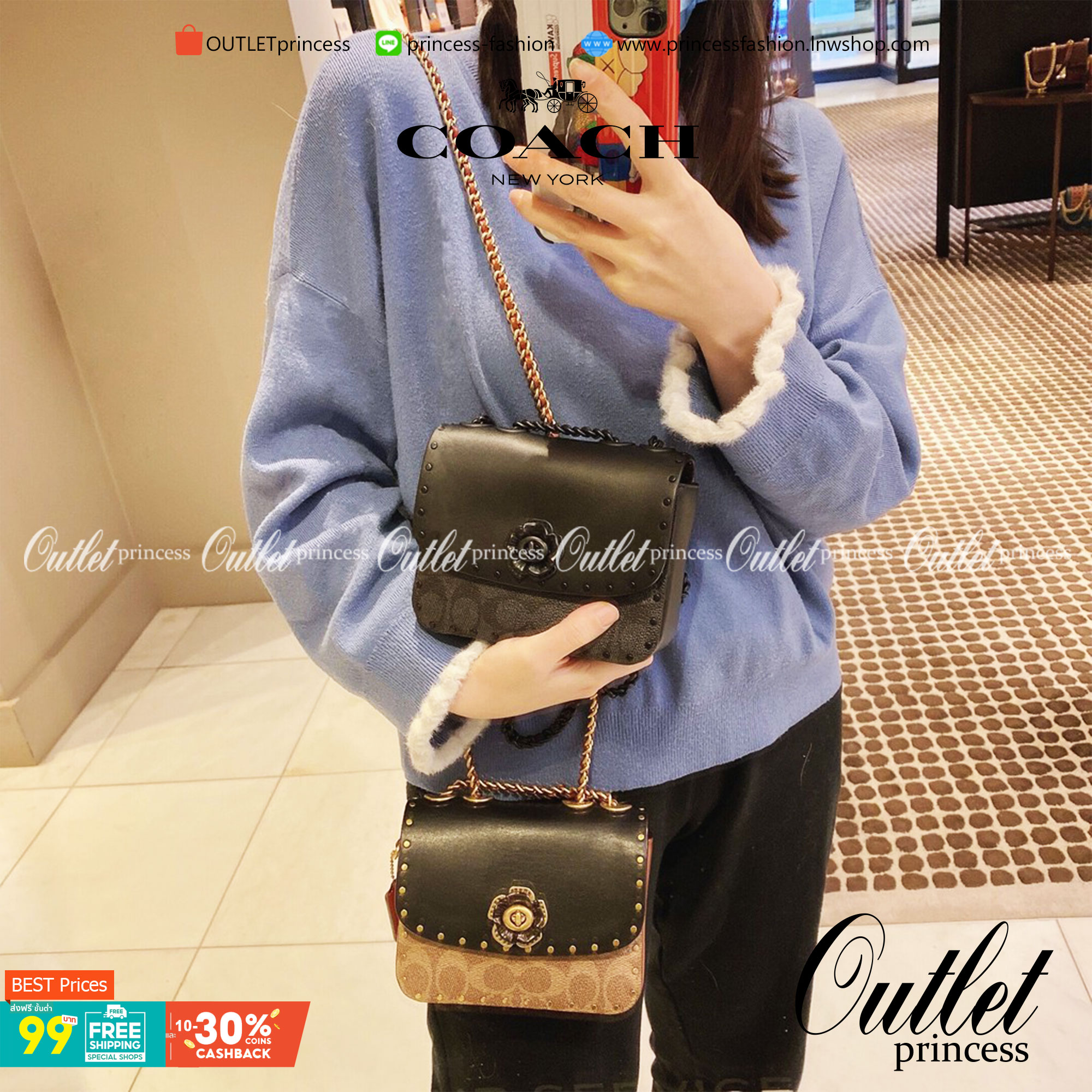 COACH C2462 MADISON SHOULDER BAG 16 IN SIGNATURE CANVAS WITH RIVETS กระเป๋าสะพายข้าง ไซส์กะทัดรัด พกพาง่าย น้ำหนักเบา ดีไซน์สวย โดดเด่นด้วยตัวล็อครูปดอกไม้ สีสันตกแต่งตัดกันกับลายซีอย่างลงตัว วัสดุหนังแคนวาสเคลือบลาย ภายในแบ่งสัดส่วนให้อย่างดี มาพร้อมสายส