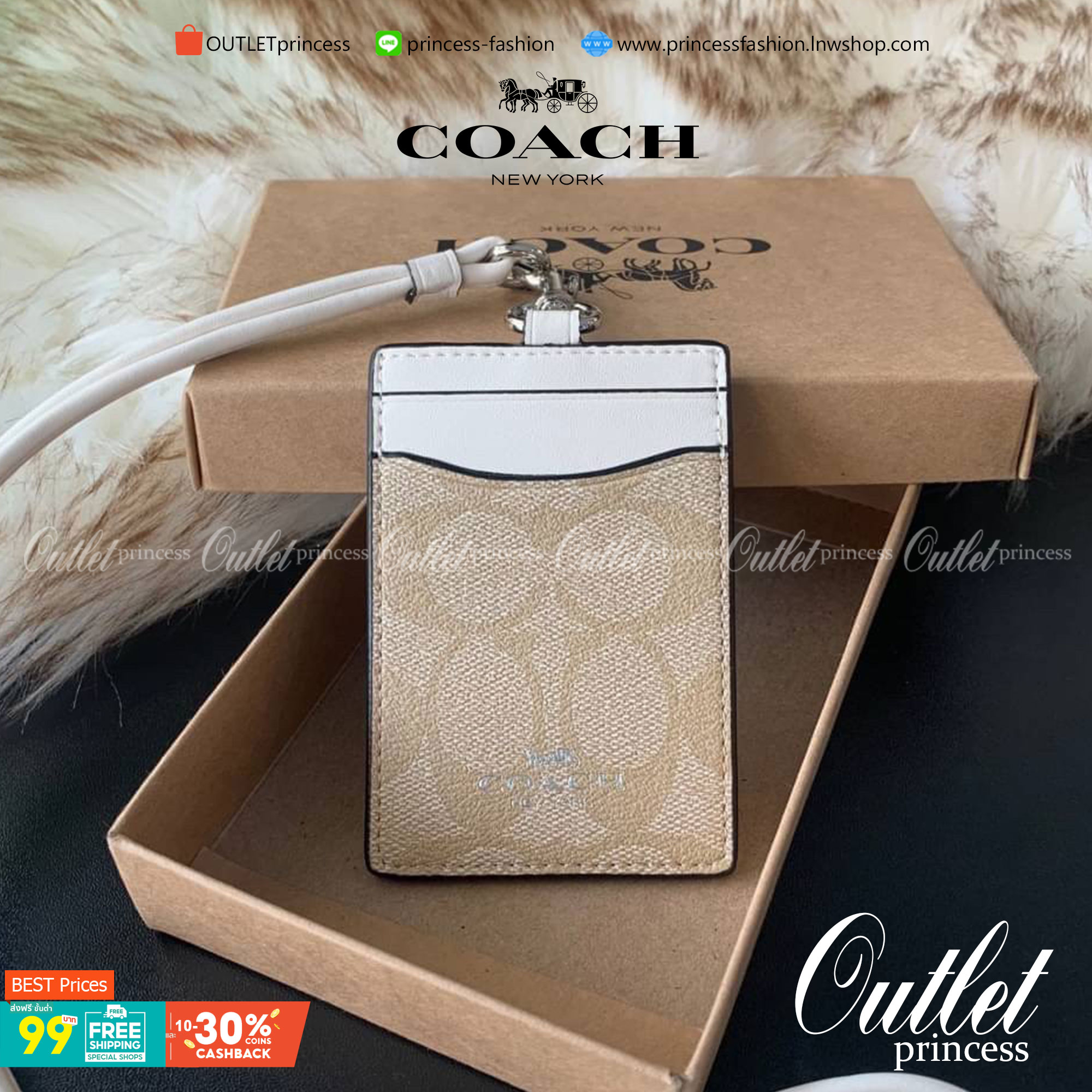 COACH F63274 ID LANYARD IN SIGNATURE COATED CANVAS กระเป๋าใส่บัตรคล้องคอ ลาย C ทั้งใบ ด้านหน้าตกแต่งชื่อแบรนด์ สวยมากกก ใส่บัตรพนักงาน และบัตรต่างๆ มาพร้อมสายคล้องคอ สายถอดออกได้ ตัวกระเป๋ามี 3 ช่องค่ะ