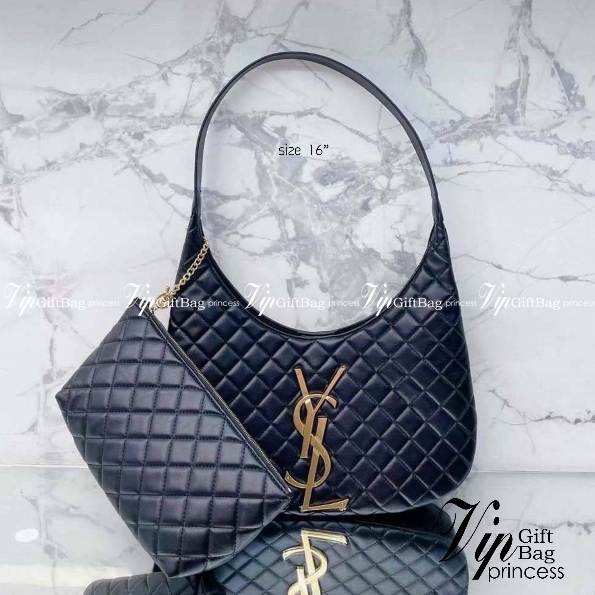 YSL Icare Maxi Shopping Bag In Quilted Lambskin 15" / YSL Icare Maxi Denim กระเป๋าสะพายใบใหญ่ มาพร้อมใบเล็ก หนังบุเย็บลายตาข่าย (Quilted Bag) ดีไซน์โฉบเฉี่ยวกว่าหลายระดับด้วยการประดับฮาร์ดแวร์ทองเหลืองในตัวอักษร Y.S.L สะดุดตา มอบสไตล์เรียบง่ายแต่คลาส