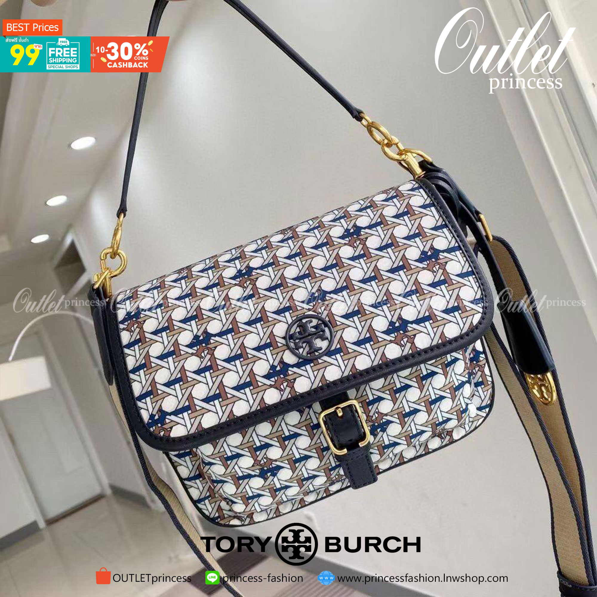 ของแท้ 💯% 】Tory Piper Printed Crossbody 80486 กระเป๋าถือ สะพายข้างหรือ Crossbody ได้ วัสดุผ้า nylon ด้านในโล่งมี1ช่องซิป และ1ช่องใส่ของจุกจิก ซับในผ้าสวยหรู