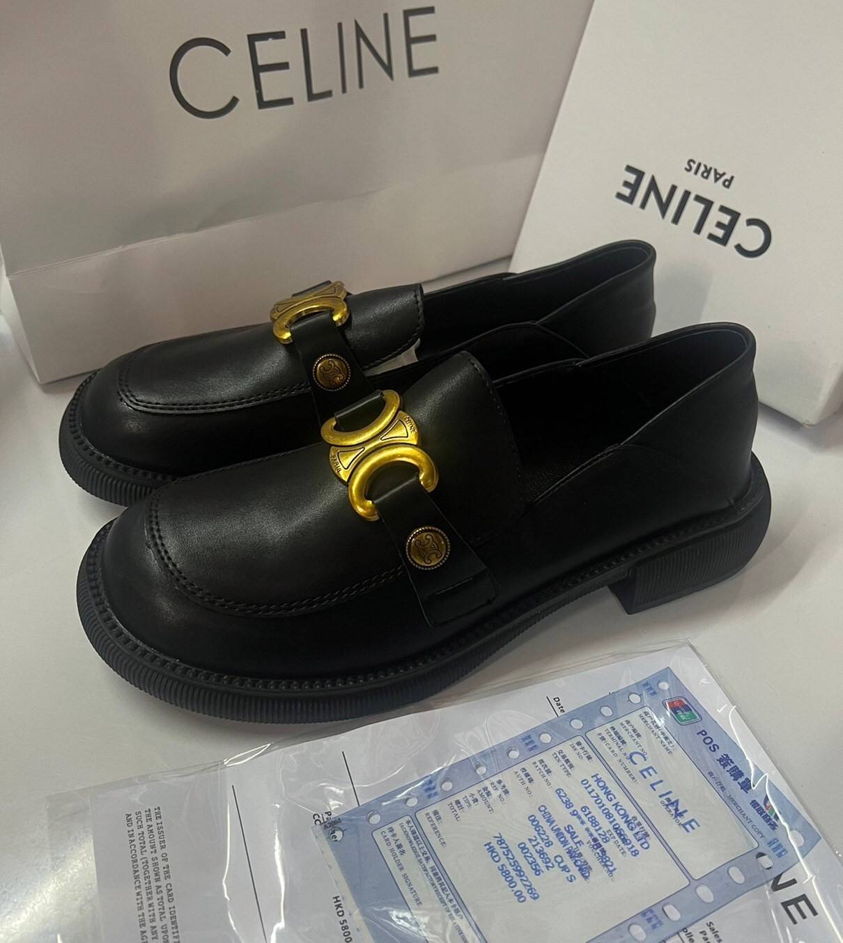 หนังแท้ CELINE LOAFER TRIOMPHE BLACK CALFSKIN LINING / Celine Shoes ภาพสินค้าถ่ายจากงานขายจริง ใช้งานต่างประเทศได้