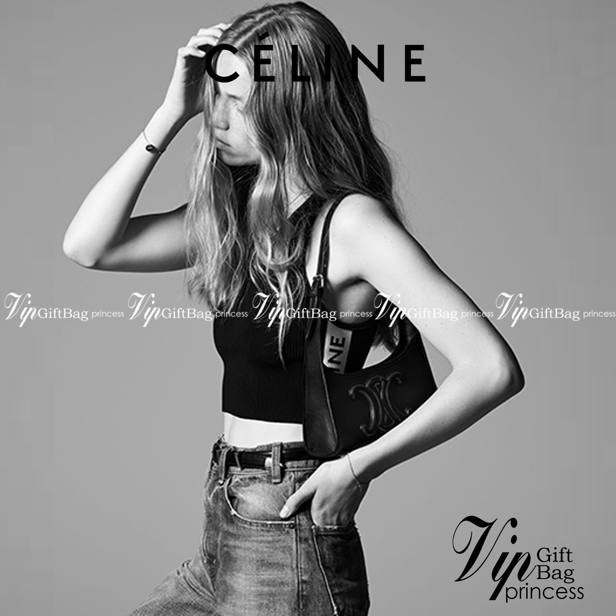 หนังแท้ CELINE SHOULDER BAG CUIR TRIOMPHE IN SMOOTH CALFSKIN ภาพสินค้าถ่ายจากงานขายจริง ใช้งานต่างประเทศได้