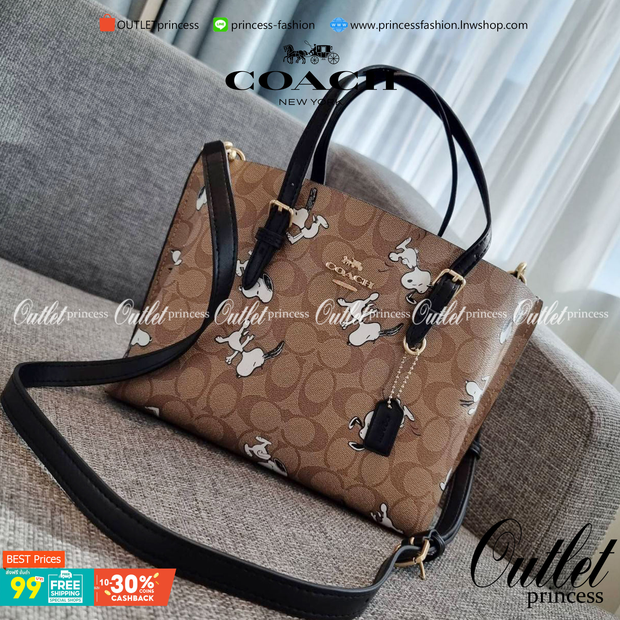 OUTLET 】COACH C4250 MOLLIE TOTE 25 IN SIGNATURE CANVAS WITH SNOOPY ใหม่ล่าสุด ยังไม่เข้าไทย!! กับรุ่นสุดฮอต ในดีไซน์คอลเลคชั่นใหม่ที่แรงไม่แพ้กัน!! กระเป๋าโท้ทไซส์เล็กตกแต่งลายสนูปพี ที่ใครๆก็หลงรักอย่างท่วมท้น น่ารักน่าใช้มากๆ วัสดุหนังแคนวาสเคลือบลาย ภา