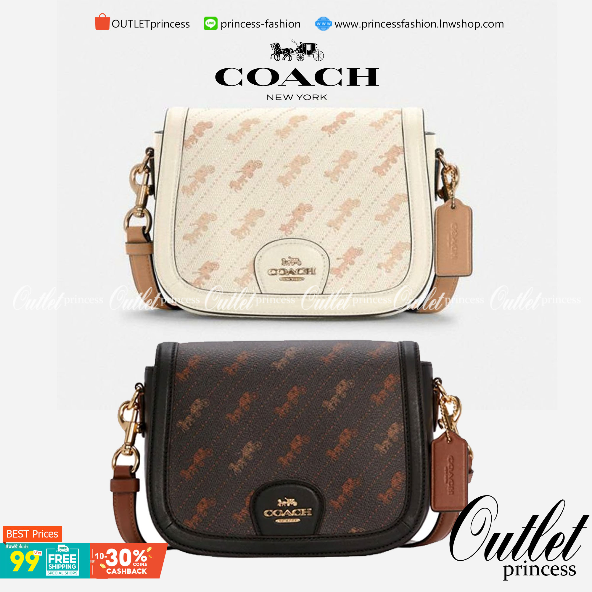 OUTLET 】COACH SADDLE BAG WITH HORSE AND CARRIAGE DOT PRINT (COACH C4059) กระเป๋าสะพายข้าง ลายม้าและรถลาก item ใหม่ที่สาวๆต้องมีนาทีนี้ห้ามพลาด รูปทรงโค้งมน วัสดุ พีวีซี ผ้าใบเคลือบพิมพ์ลายเป็นหนังเรียบ ทนทานและกันคราบสกปรกทั้งสี่ด้านเป็นหนังคุ้มสุดๆ ภายใน