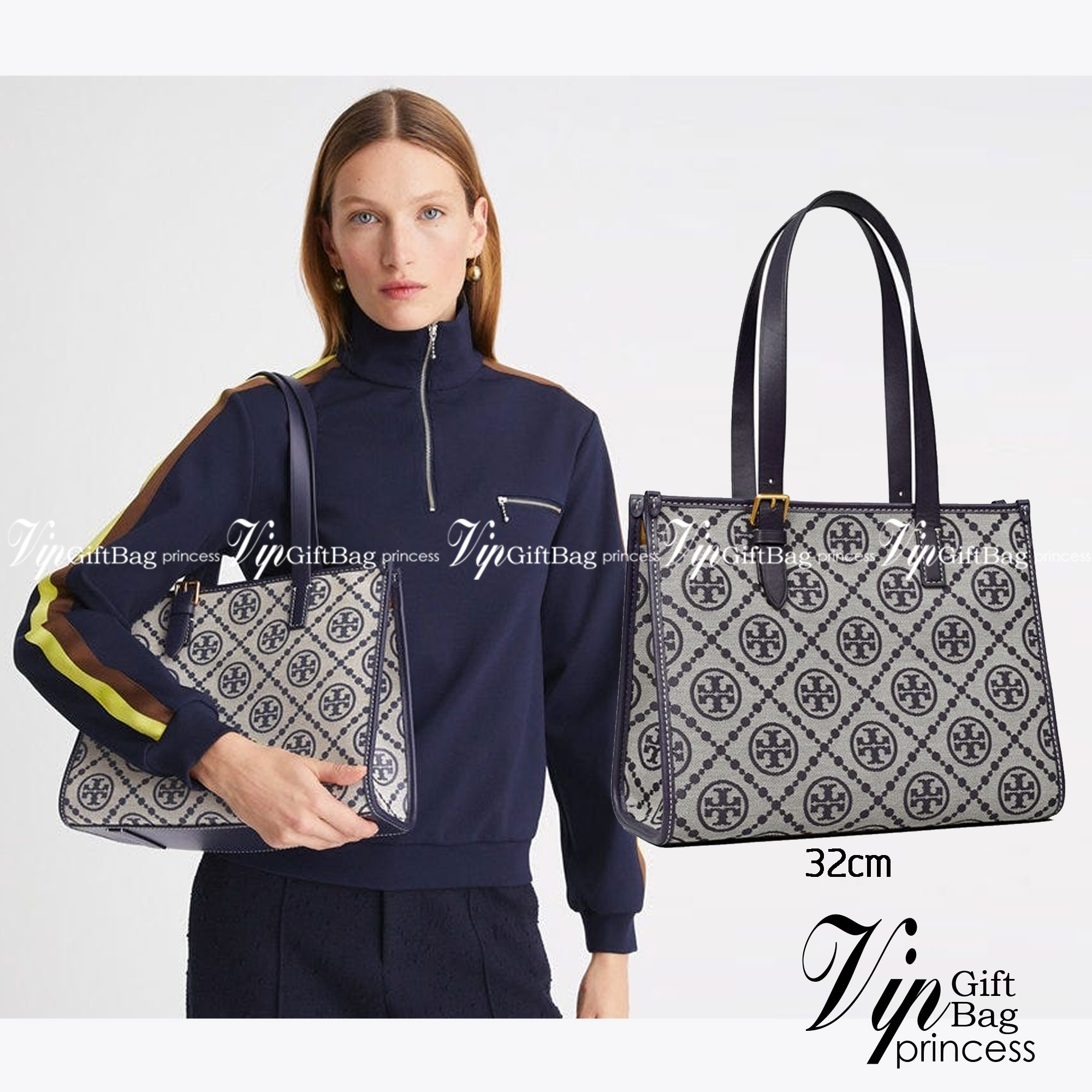 Tory Burch Small T Monogram Tote / TORY BURCH Shopper Tote Bag 32cm ใบใหญ่ กระเป๋าทรงโท้ท รุ่นใหม่ Square Tote ตกแต่งขอบด้วยหนังหรู มาพร้อมช่องเก็บของที่จุของได้มากมาย และสายจับกระเป๋าที่สามารถสะพายขึ้นไหล่ เหมาะสำหรับการใช้งานหลากหลายรูปแบบ รังสรรค์ลงบนก