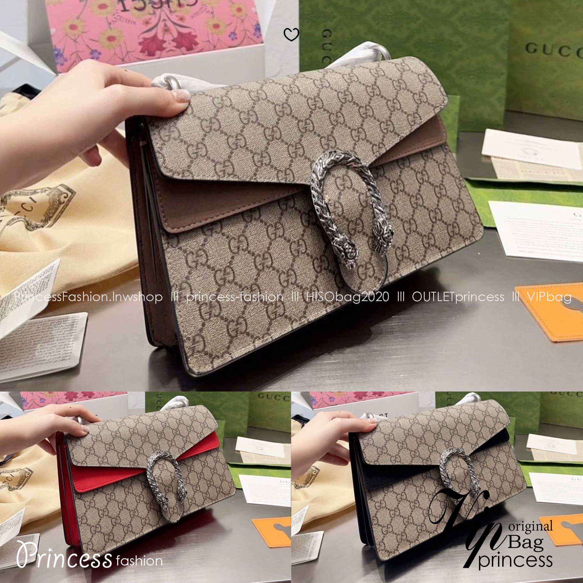 GUCCI Dionysus small shoulder bag กระเป๋าสะพายรุ่นคลาสสิคสุดวินเทจ ฮอตสุดไม่มีใครเกิน ที่สาวๆต้องไม่พลาด!! ดึงดูดและสะกดสายตาด้วยอะไหล่ดีเทลหรู