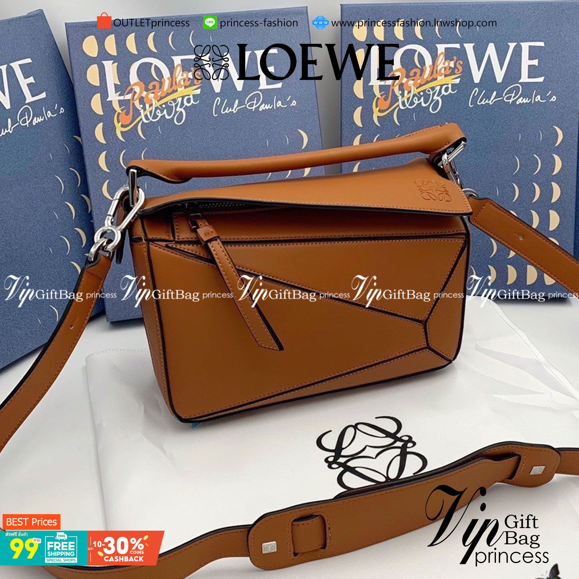VIP 】LOEWE CROSSBODY BAG (LOEWE Puzzle Bag) กระเป๋าถือหรือสะพาย วัสดุ Calfskin หนังแท้หนังสวยอยู่ทรงขนาดกำลังดีน้ำหนักเบา เปิดปิดด้วยซิป ภายในโล่งกว้างสามารถใส่กระเป๋าสตางค์ มือถือ ของใช้ได้เยอะ ด้านหลังมีช่องซิปใส่ของ หูจับหนังแท้พร้อมสายสะพายยาวหนังแท้ถ