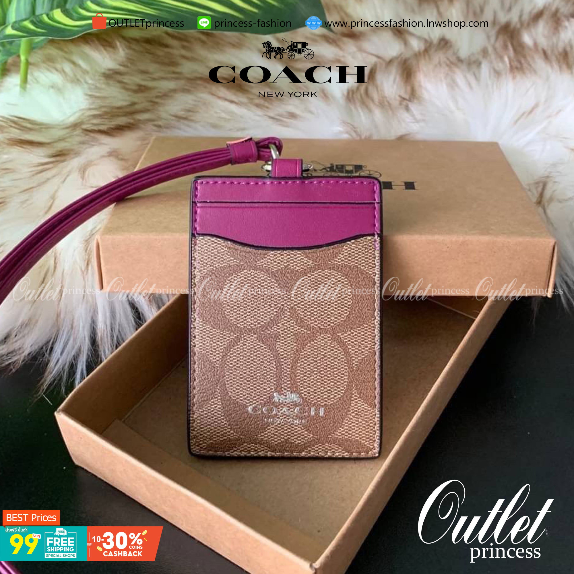 COACH F63274 ID LANYARD IN SIGNATURE COATED CANVAS กระเป๋าใส่บัตรคล้องคอ ลาย C ทั้งใบ ด้านหน้าตกแต่งชื่อแบรนด์ สวยมากกก ใส่บัตรพนักงาน และบัตรต่างๆ มาพร้อมสายคล้องคอ สายถอดออกได้ ตัวกระเป๋ามี 3 ช่องค่ะ