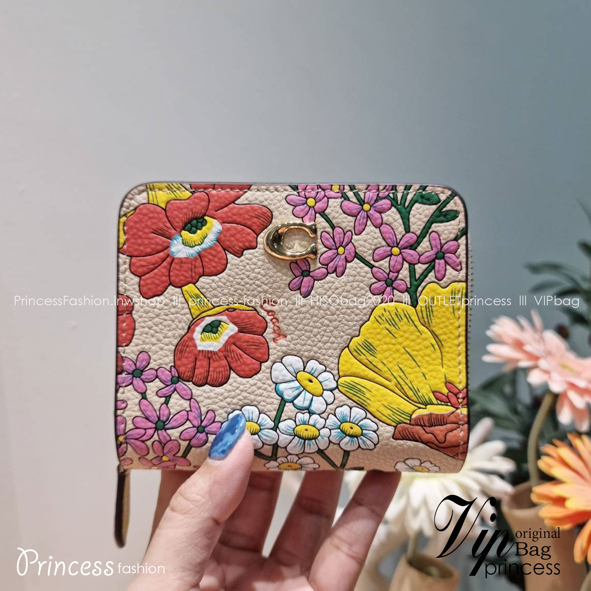 COACH CJ372 CR555 BILLFOLD WALLET WITH FLORAL PRINT กระเป๋าสตางค์ใบเล็กายดอกไม้ เกรดท็อปออริ เกรดดีสุด สลับแท้ 1:1 ใช้ต่างประเทศได้
