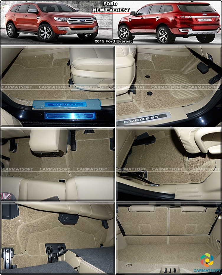 พรมดักฝุ่นไวนิล FORD EVEREST ปี2015-20 พรมไวนิลฟอร์ด เอฟเวอเรส รีดขอบ สีครีม เต็มคัน