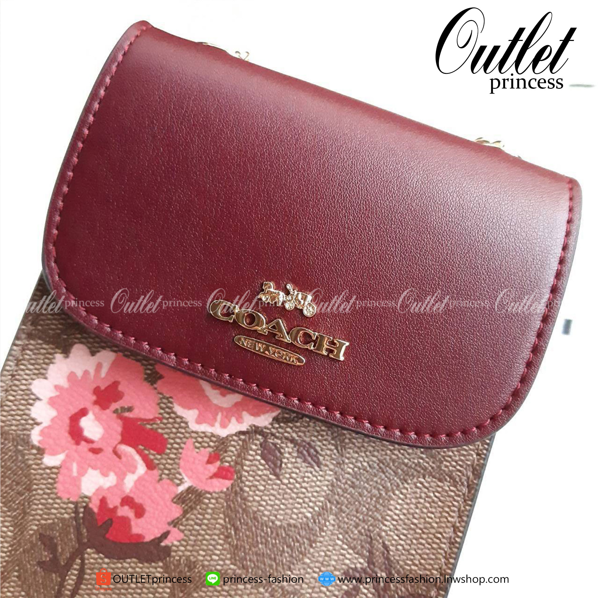 ของแท้ 100% COACH F76988 NORTH/SOUTH PHONE CROSSBODY IN SIGNATURE CANVAS WITH PRAIRIE DAISY CLUSTER PRINT