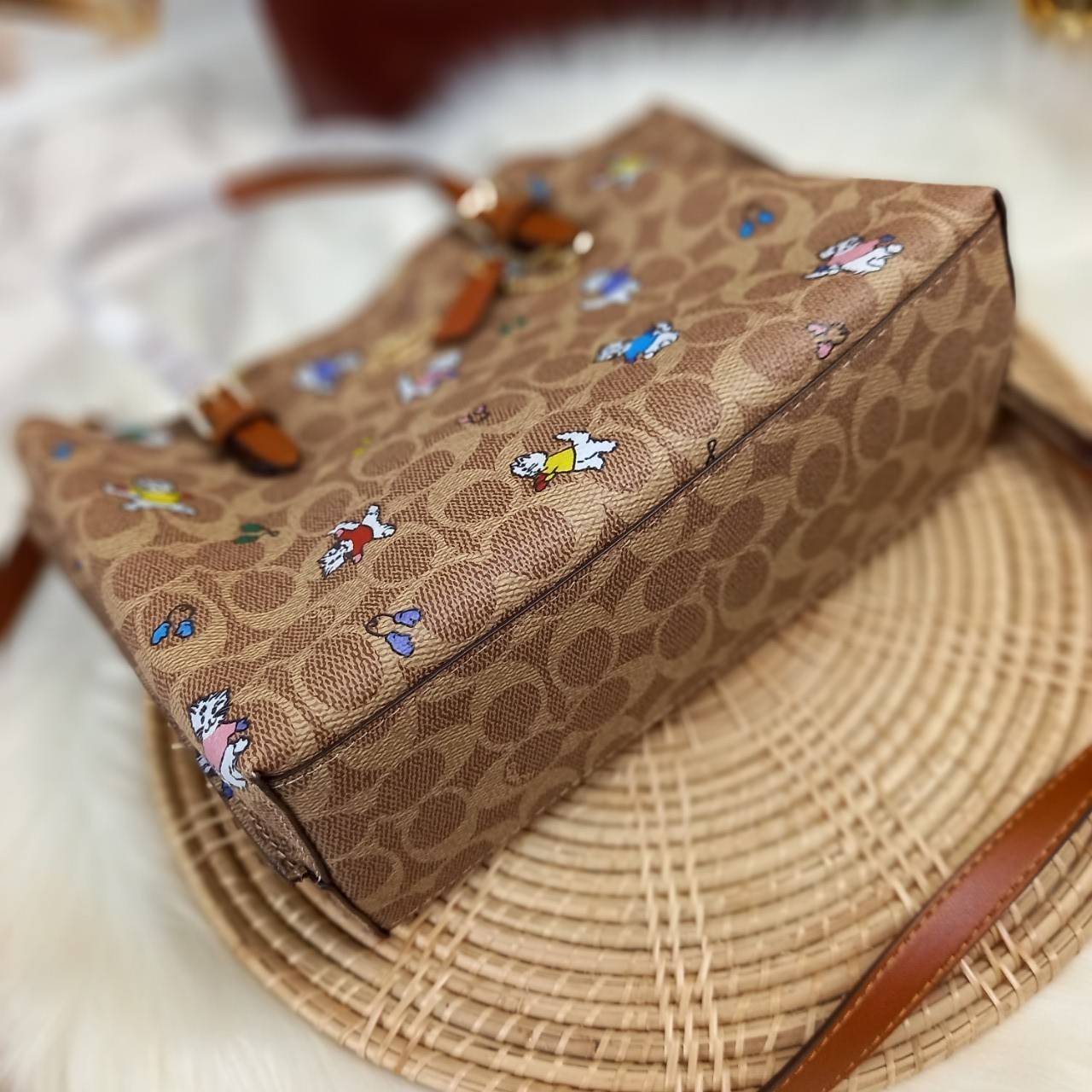 ไม่หลงรัก ทำไงไหว!! COACH MOLLIE TOTE 25 IN SIGNATURE CANVAS WITH SNOOPY (COACH C4250) กระเป๋าถือ กระเป๋าสะพาย รุ่นฮิต พิมพ์ลาย น่ารักเกินเบอร์ได้อีก// ขนาดเหมาะมือ มีสายสะพายยาว ถอดและปรับระดับได้ //วัสดุแคนวาส ผสมหนังแท้ ขึ้นทรงสวย ลาย SIGNATURE ด้านในโ