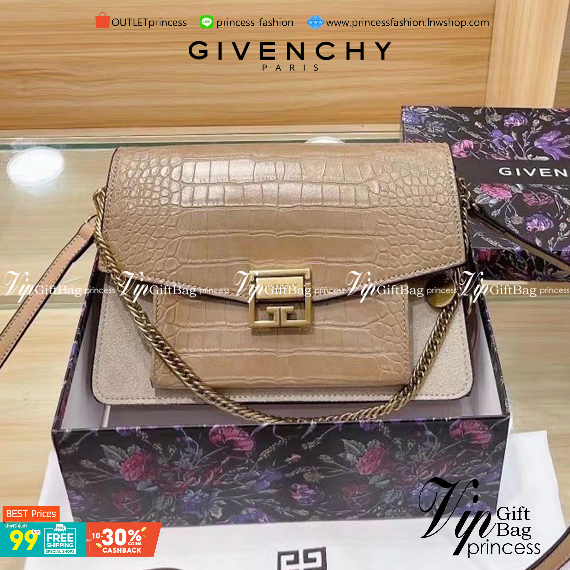 GIVENCHY GV3 CROCODILE-EFFECT SHOULDER BAG กระเป๋าสะพายหนังลายจระเข้ เปิดหน้าอะไหล่ทอง สวยหรูดูแพงตามแบบฉบับแบรนด์ งานจริงสวยจริงจังมากกก ไม่พูดเยอะ ควรมีค่าา!!!