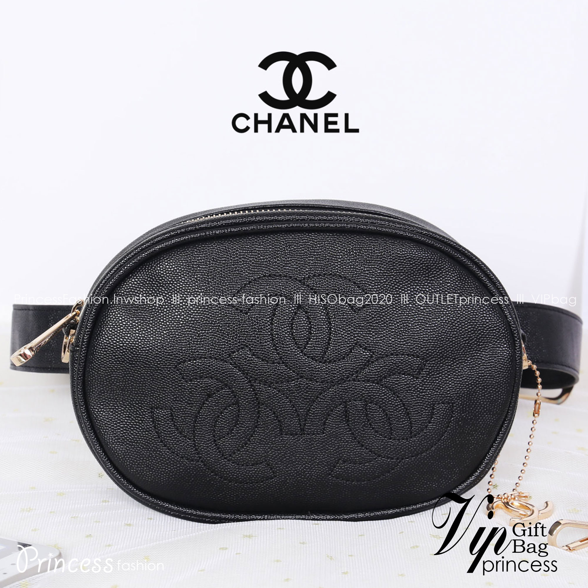 CHANEL waist and crossbody bag with 2 straps / Chanel Belt Bag กระเป๋าสะพาย หรือคาดเอวด้วยเข็มขัด วัสดุทำจากหนังพรีเมี่ยมลายคาเวียร์ทั้งใบด้านหน้ามีโลโก้แบรนด์
