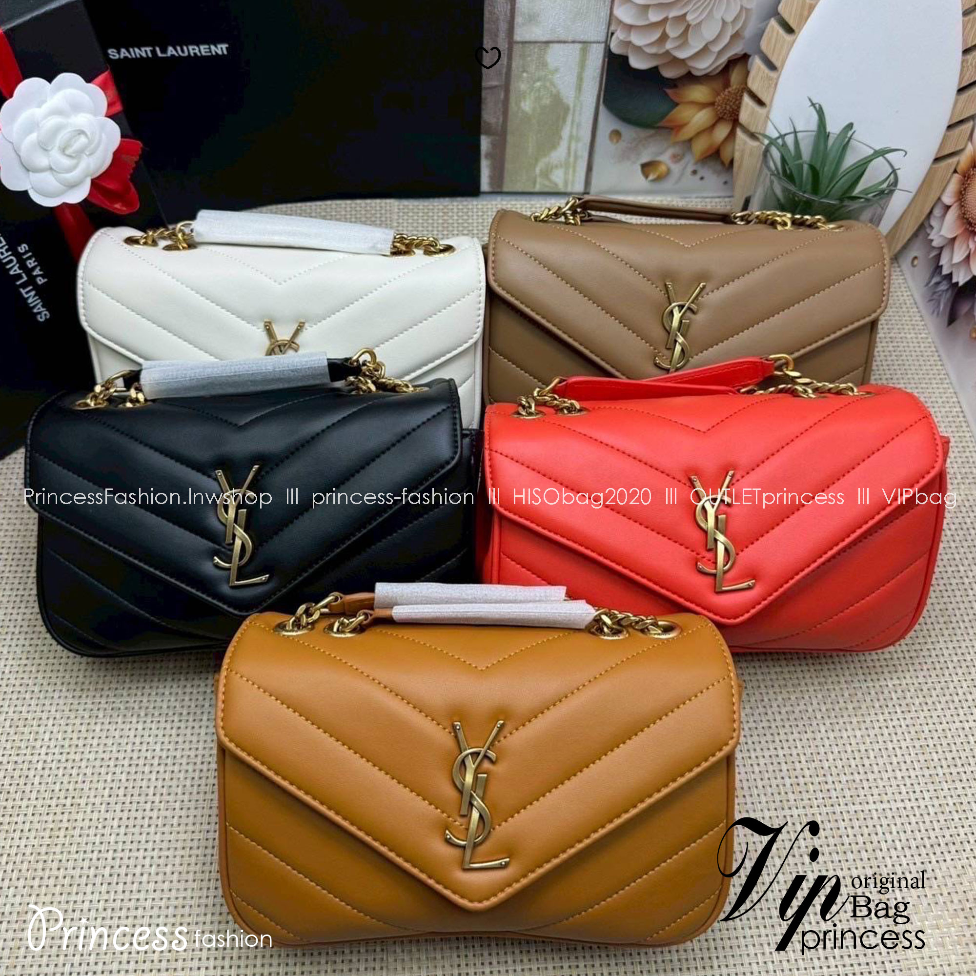 ORI หนังแท้ | YSL LOULOU small in MATELASSÉ กระเป๋าสะพายสายโซ่าีทองหรูหรา งานหนังแท้เนื้อนุ่มตะเข็บเย็บลายเชฟรอนสวยหรูโดดเด่นเป็นเอกลักษณ์ 🤍 เกรดออริจินอล หนังแท้